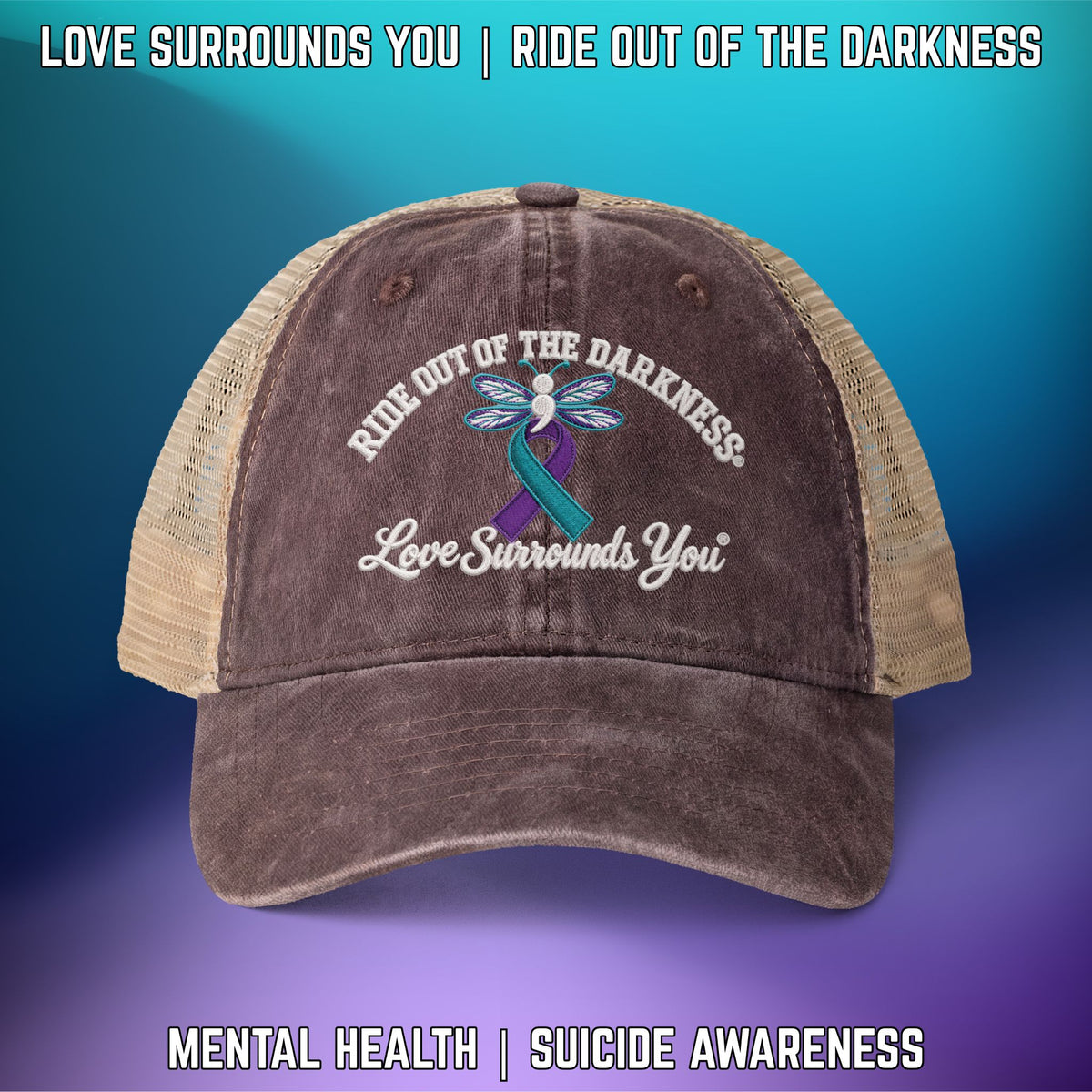 Ride Out of the Darkness Women's Washed Mesh-Back High-Ponytail Hole Cap - LSY