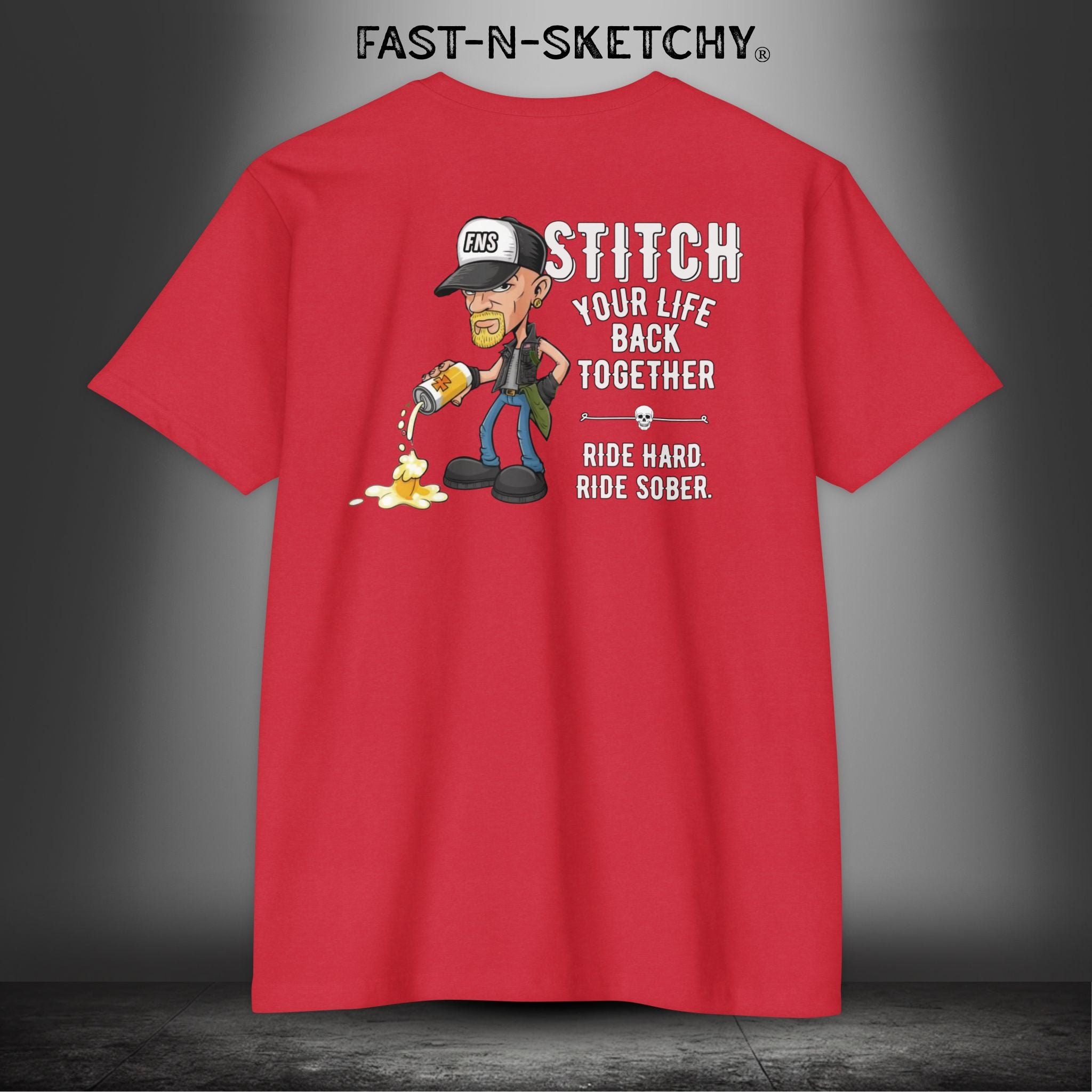 Stitch Your Life Back Together. Ride Hard. Ride Sober. - Biker Edition Premium Fitted Tee