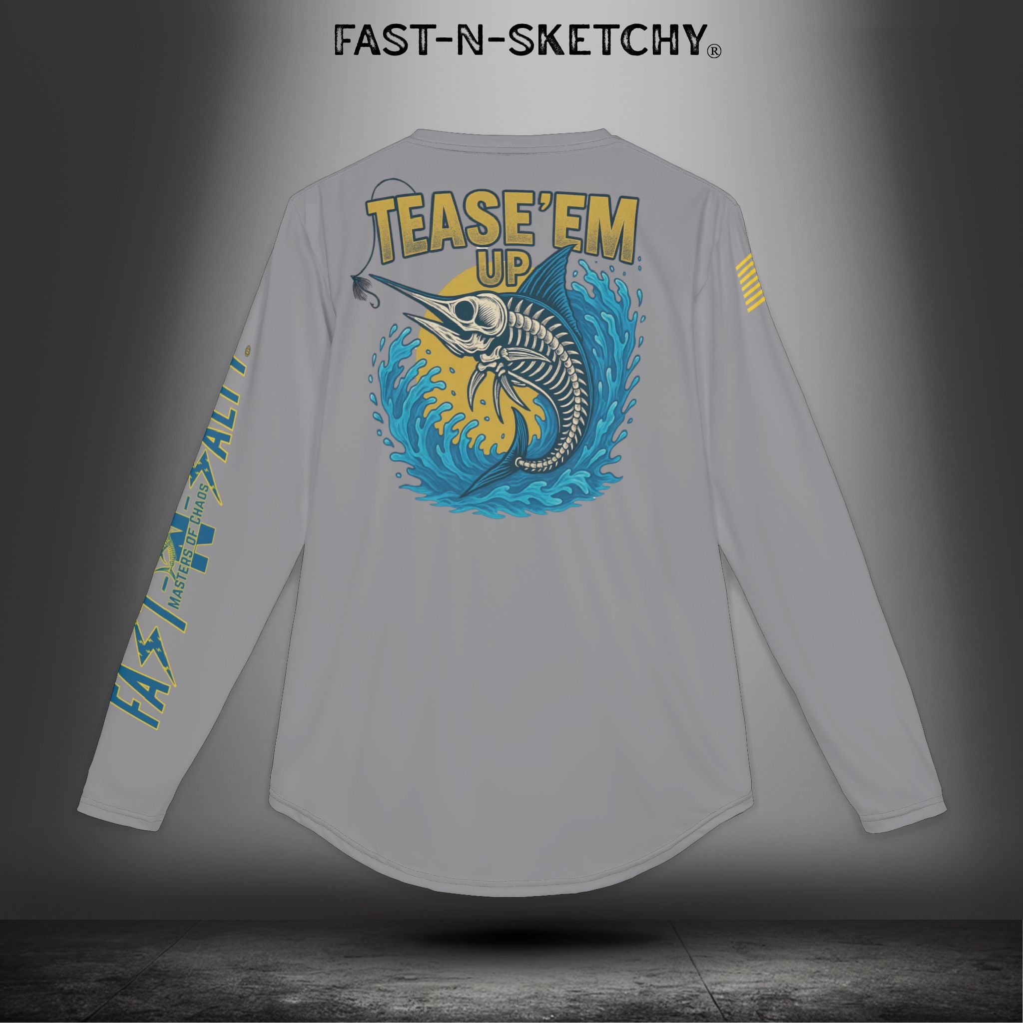 Tease 'Em Up: FAST-N-SALTY, FAST-N-SALTY: (Grey) UV Protection Long Sleeve Shirt (Marlin) Perfect for Outdoor Adventures and Fishing