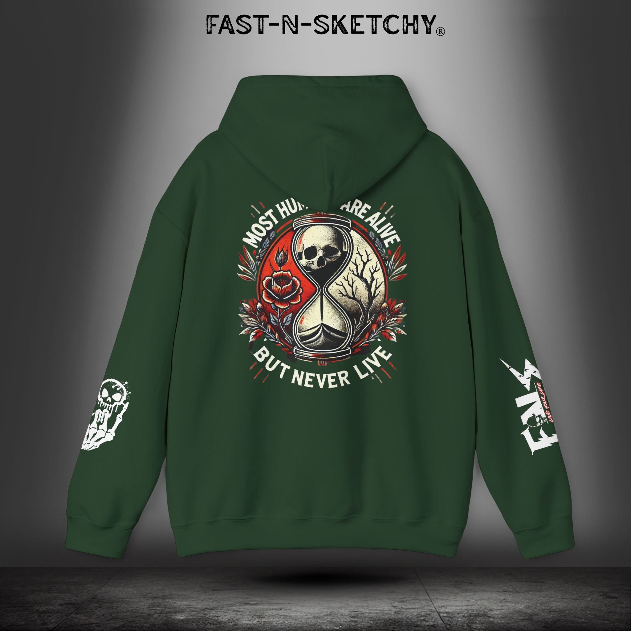 MOST HUMANS ARE ALIVE BUT NEVER LIVE - Heavy Blend Hoodie FAST-N-SKETCHY®