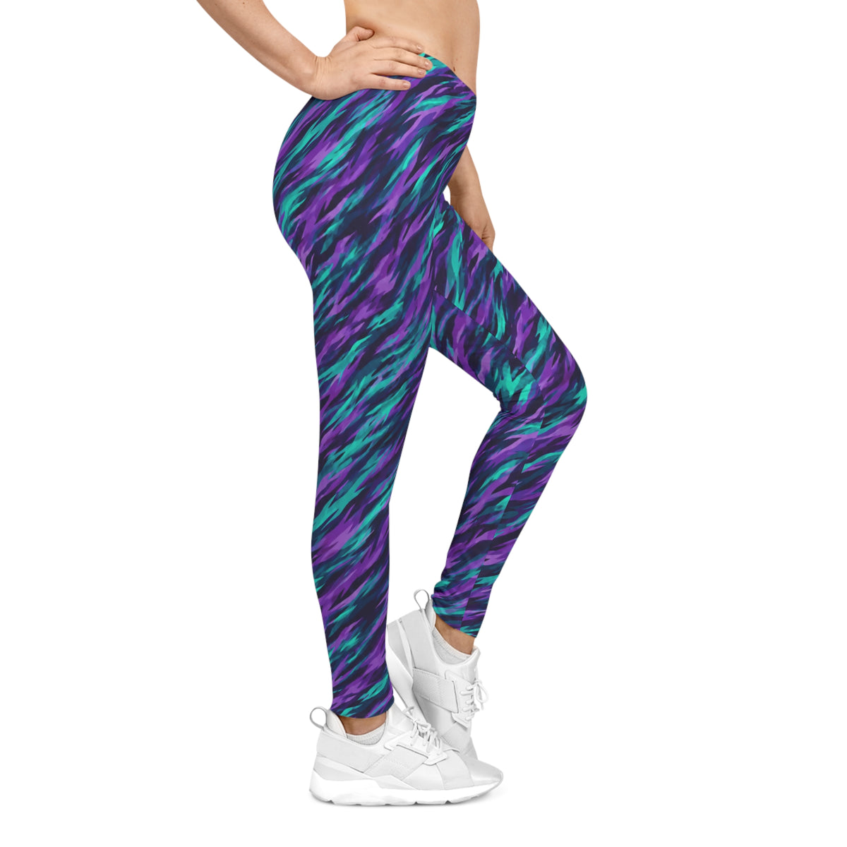 Suicide Awareness Aurora Wave Leggings — Vibrant Teal & Purple - LSY