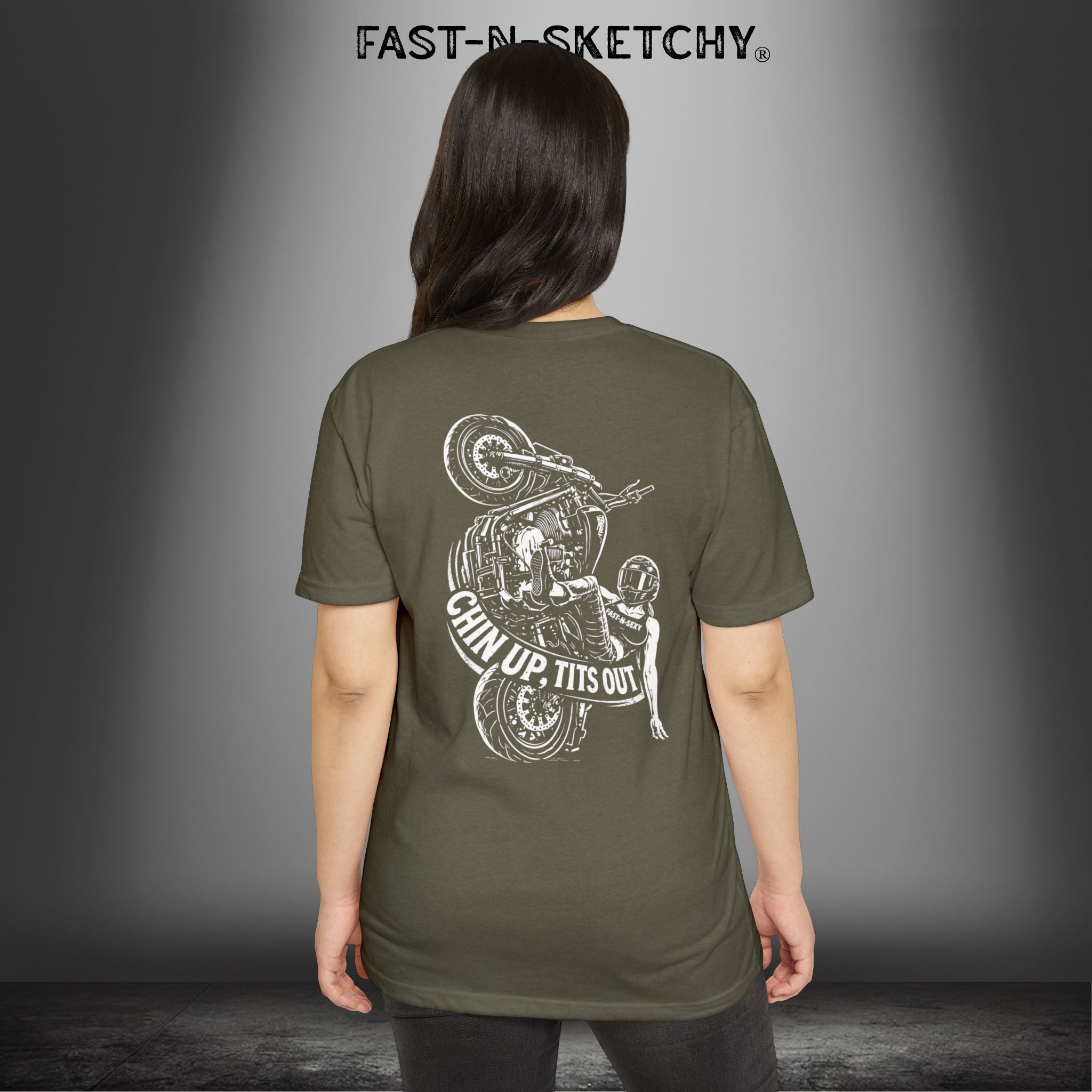 Chin Up, Tits Out: Biker Edition Premium Fitted Tee
