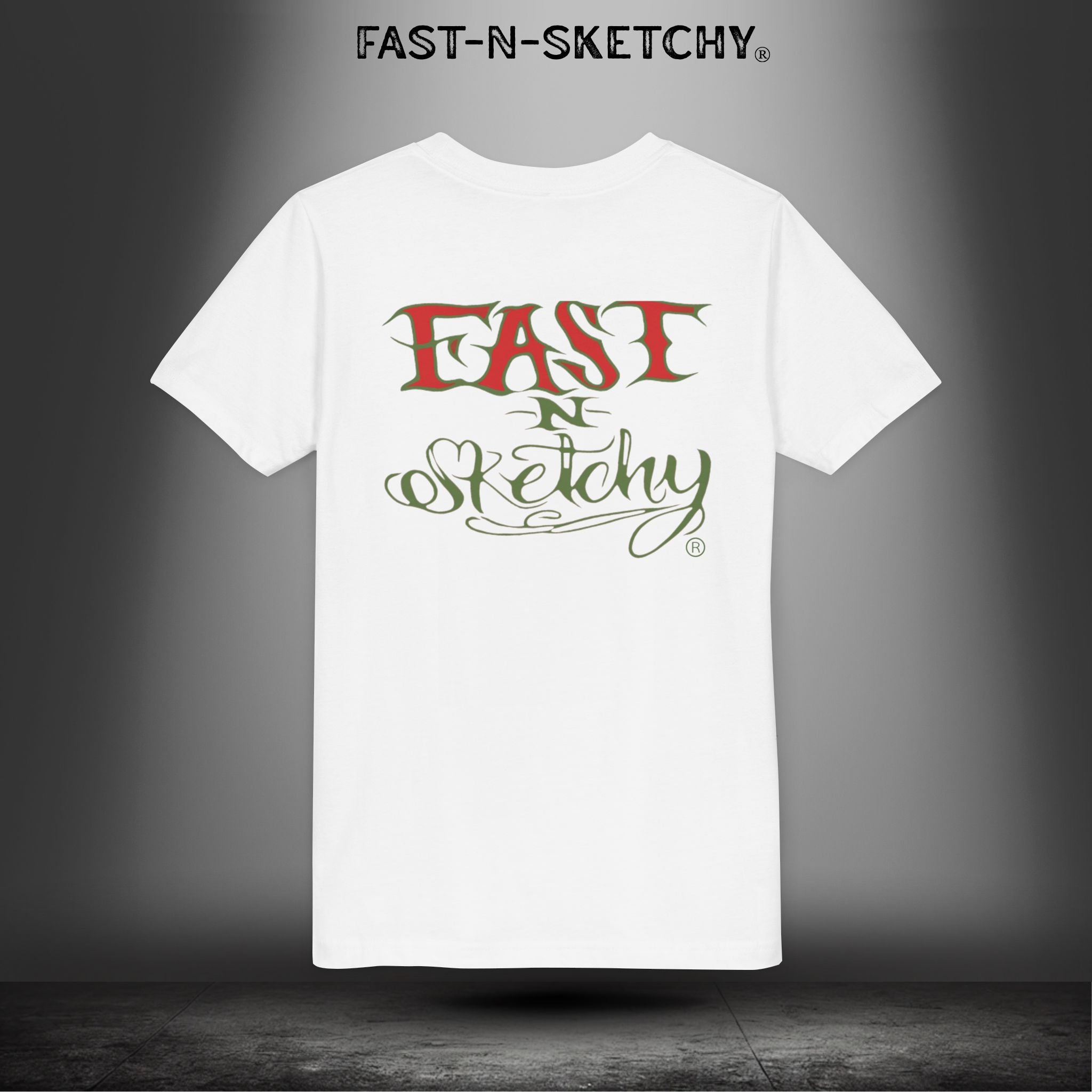 ORIGINAL FAST-N-SKETCHY® LOGO: East Sketchy Youth Short Sleeve Tee (Red/Green Letters)