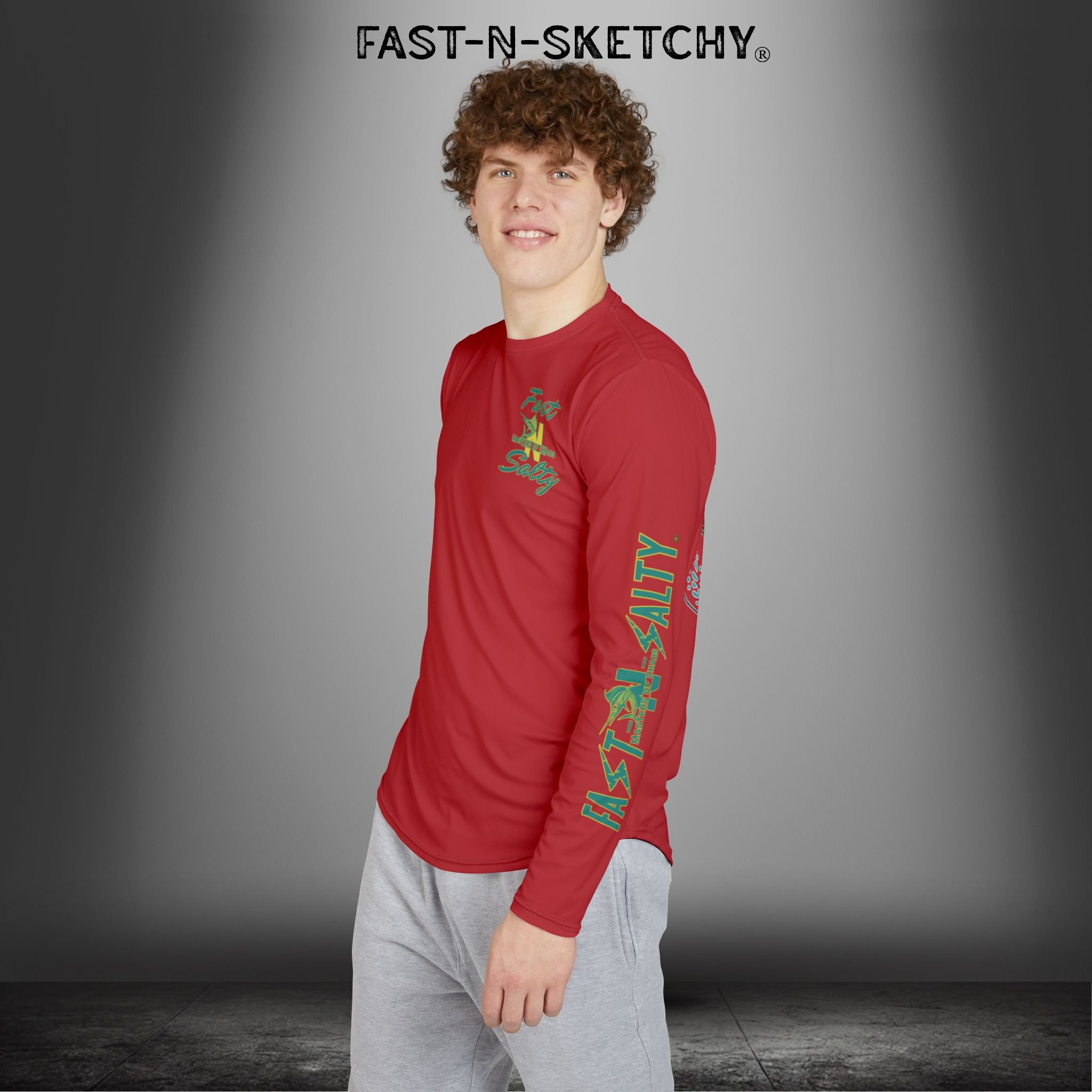 Put a Hook In It, FAST-N-SALTY: (Red) UV Protection Long Sleeve Shirt (Mahi Mahi) Perfect for Outdoor Adventures and Fishing