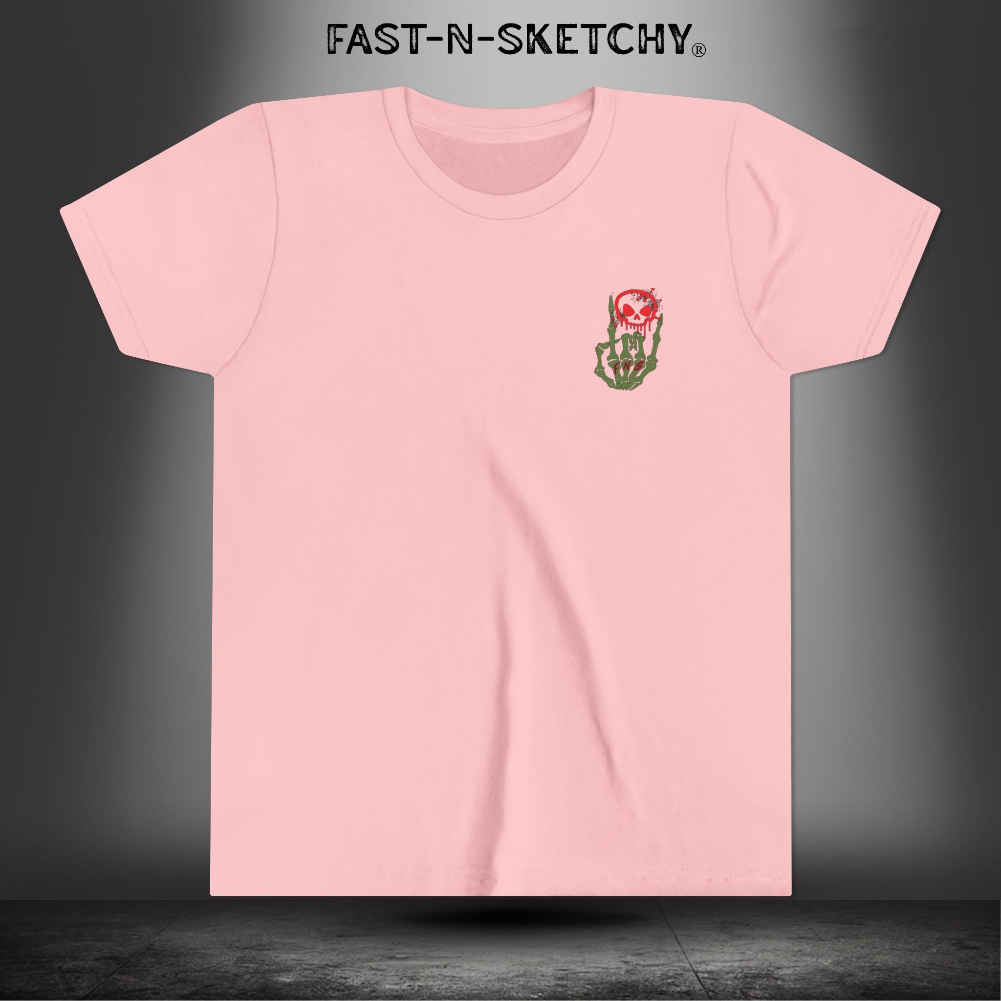 ORIGINAL FAST-N-SKETCHY® LOGO: East Sketchy Youth Short Sleeve Tee (Red/Green Letters)