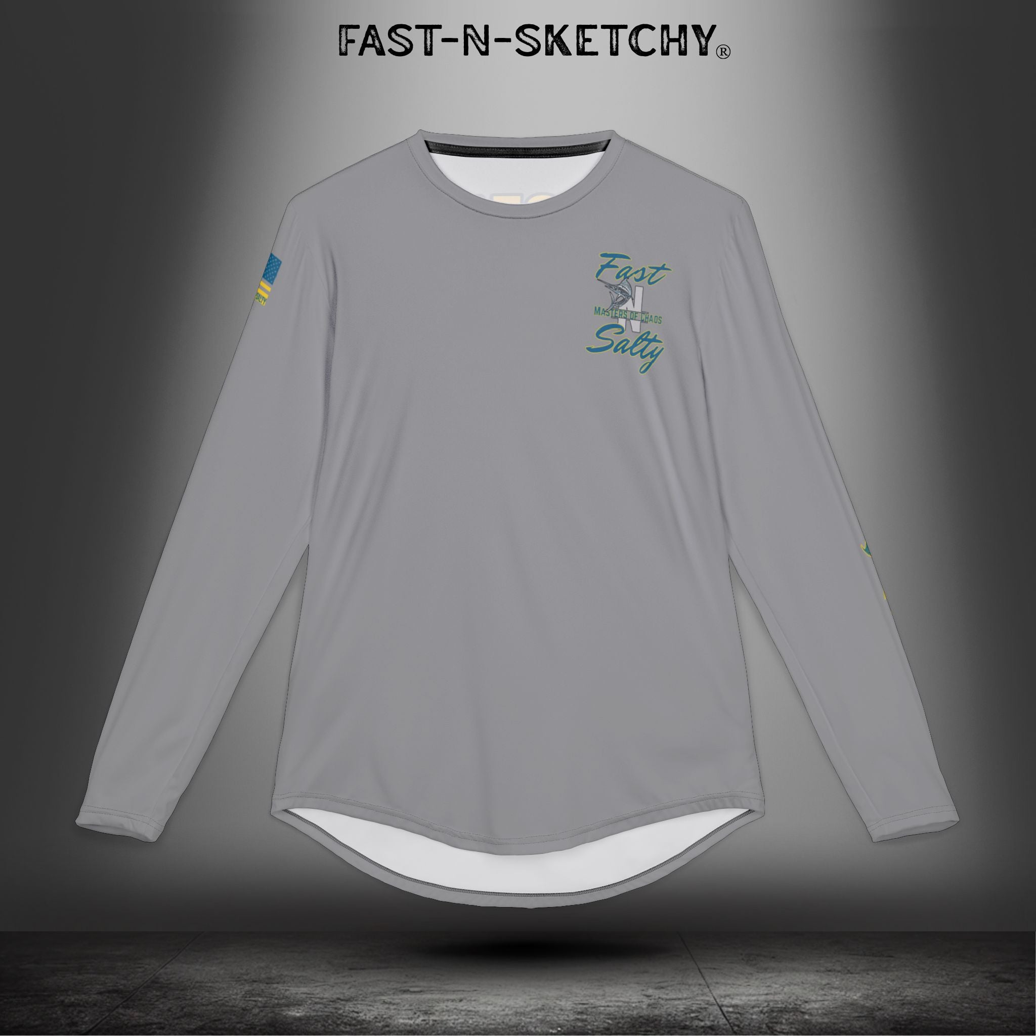Tease 'Em Up #2: FAST-N-SALTY, FAST-N-SALTY: (Grey) UV Protection Long Sleeve Shirt (Marlin) Perfect for Outdoor Adventures and Fishing