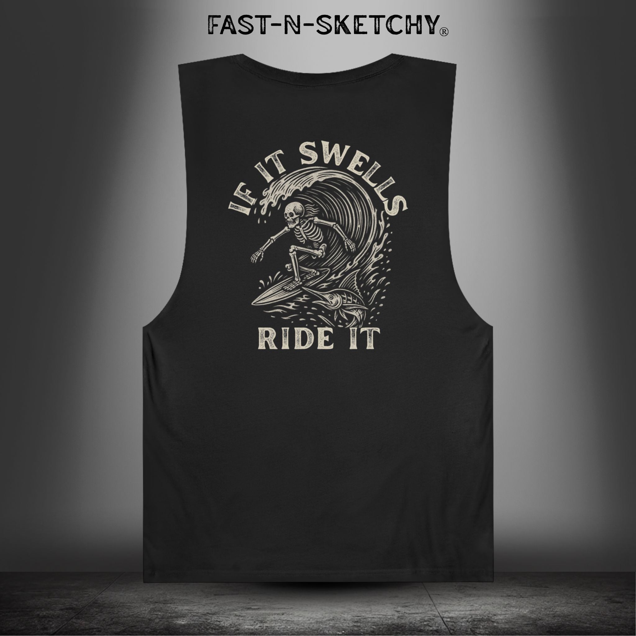 FAST-N-SALTYâ„¢ If It Swells, Ride It Surf - Vintage Wave Graphic Muscle Tank