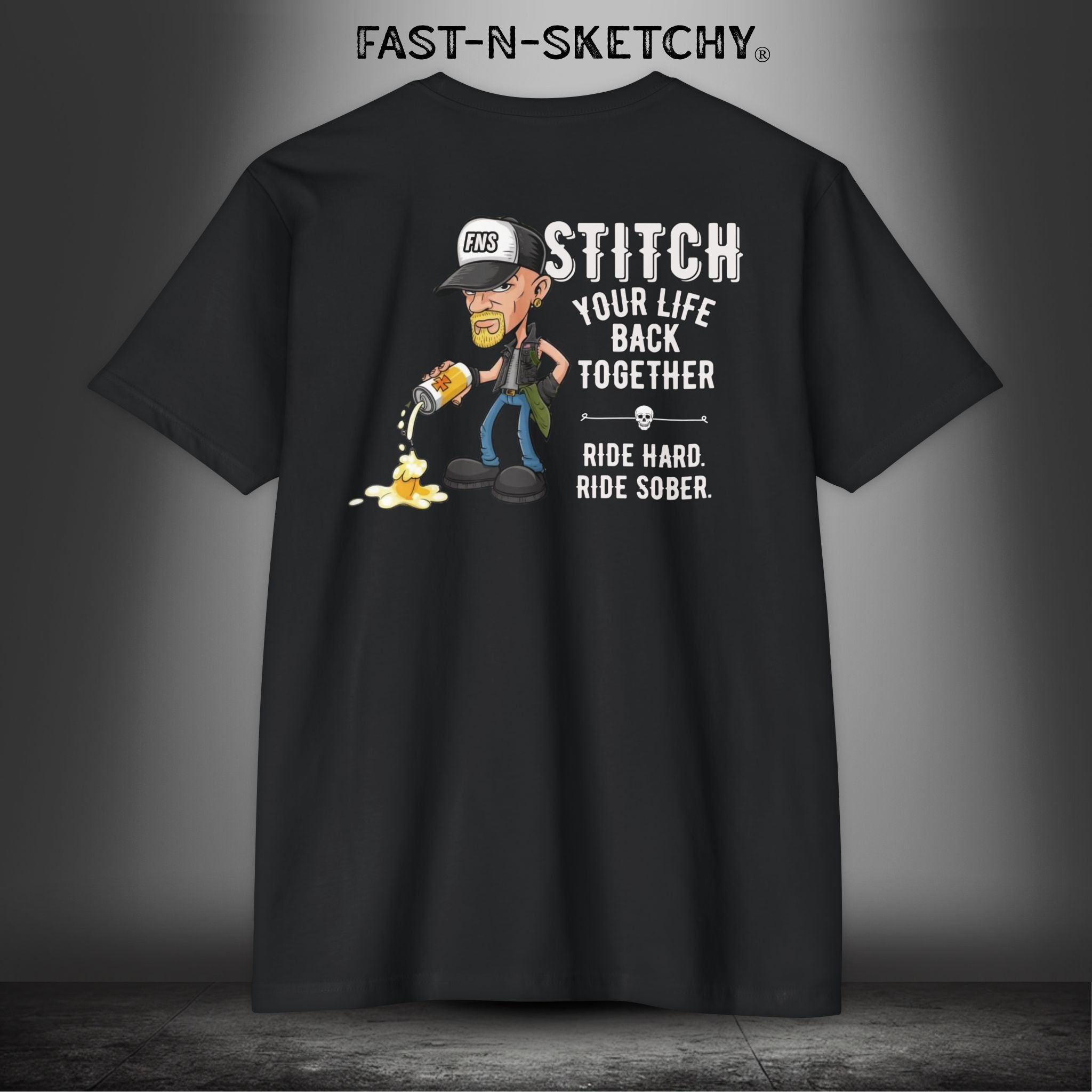 Stitch Your Life Back Together. Ride Hard. Ride Sober. - Biker Edition Premium Fitted Tee