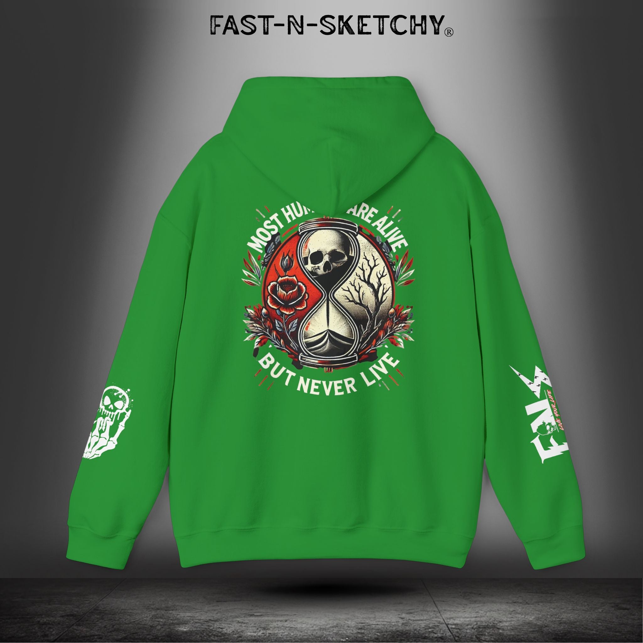 MOST HUMANS ARE ALIVE BUT NEVER LIVE - Heavy Blend Hoodie FAST-N-SKETCHY®