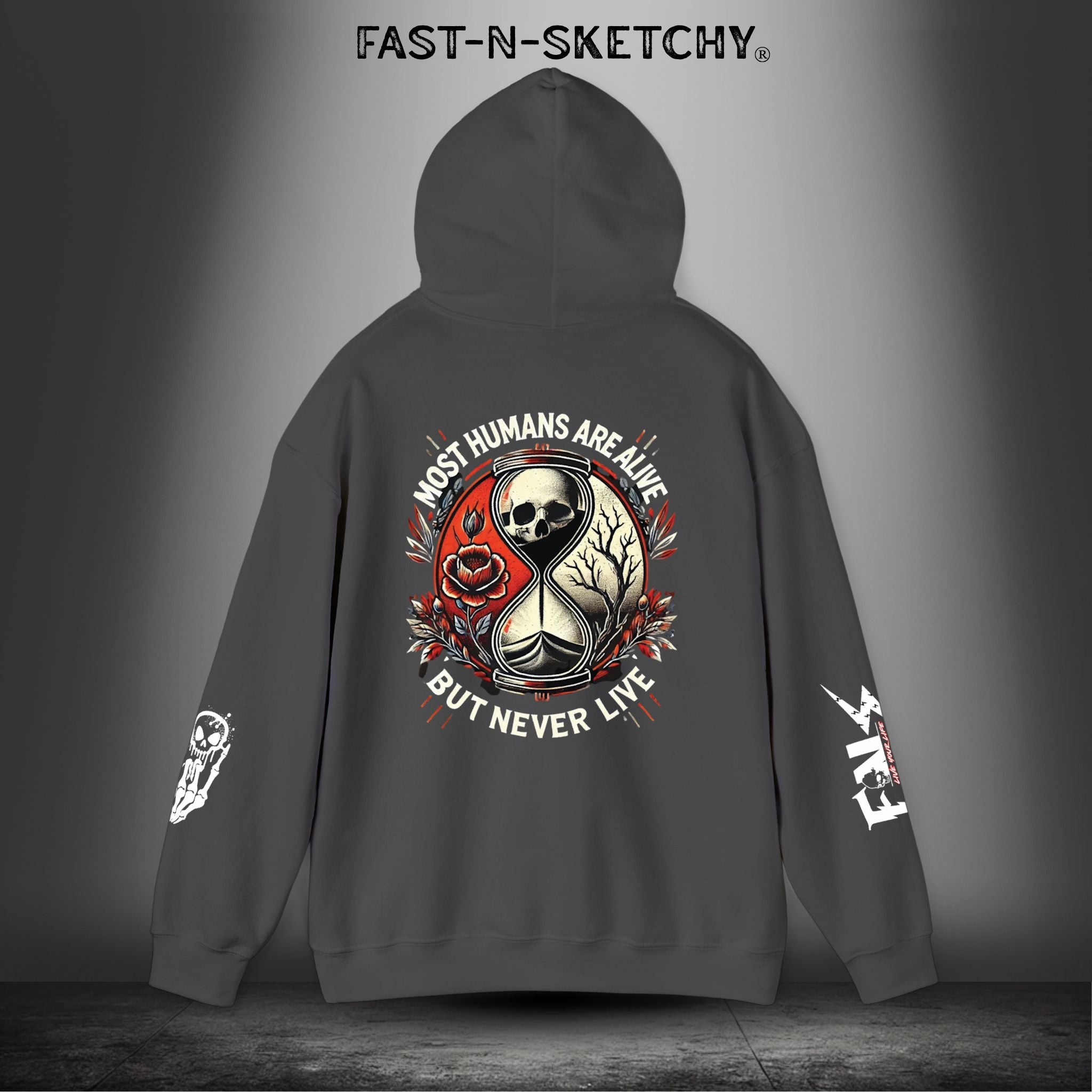 MOST HUMANS ARE ALIVE BUT NEVER LIVE - Heavy Blend Hoodie FAST-N-SKETCHY®
