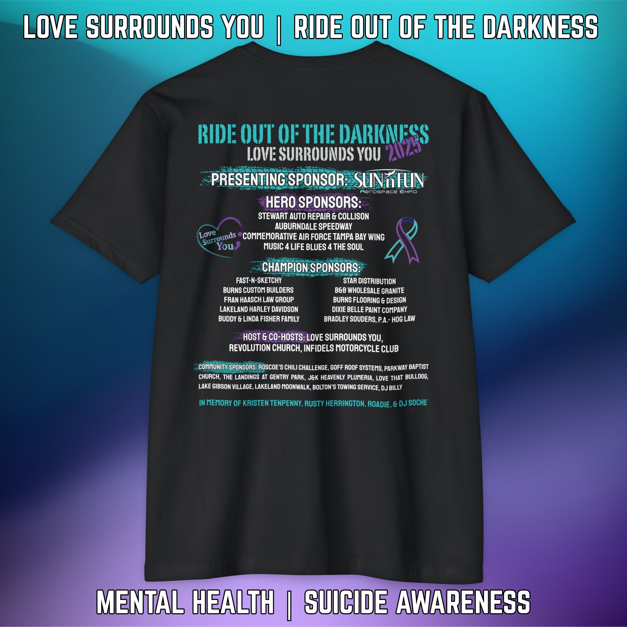 2025 Official 5th Annual Rally & Ride Out of the Darkness T-Shirt: Next Level 6210 - LSY