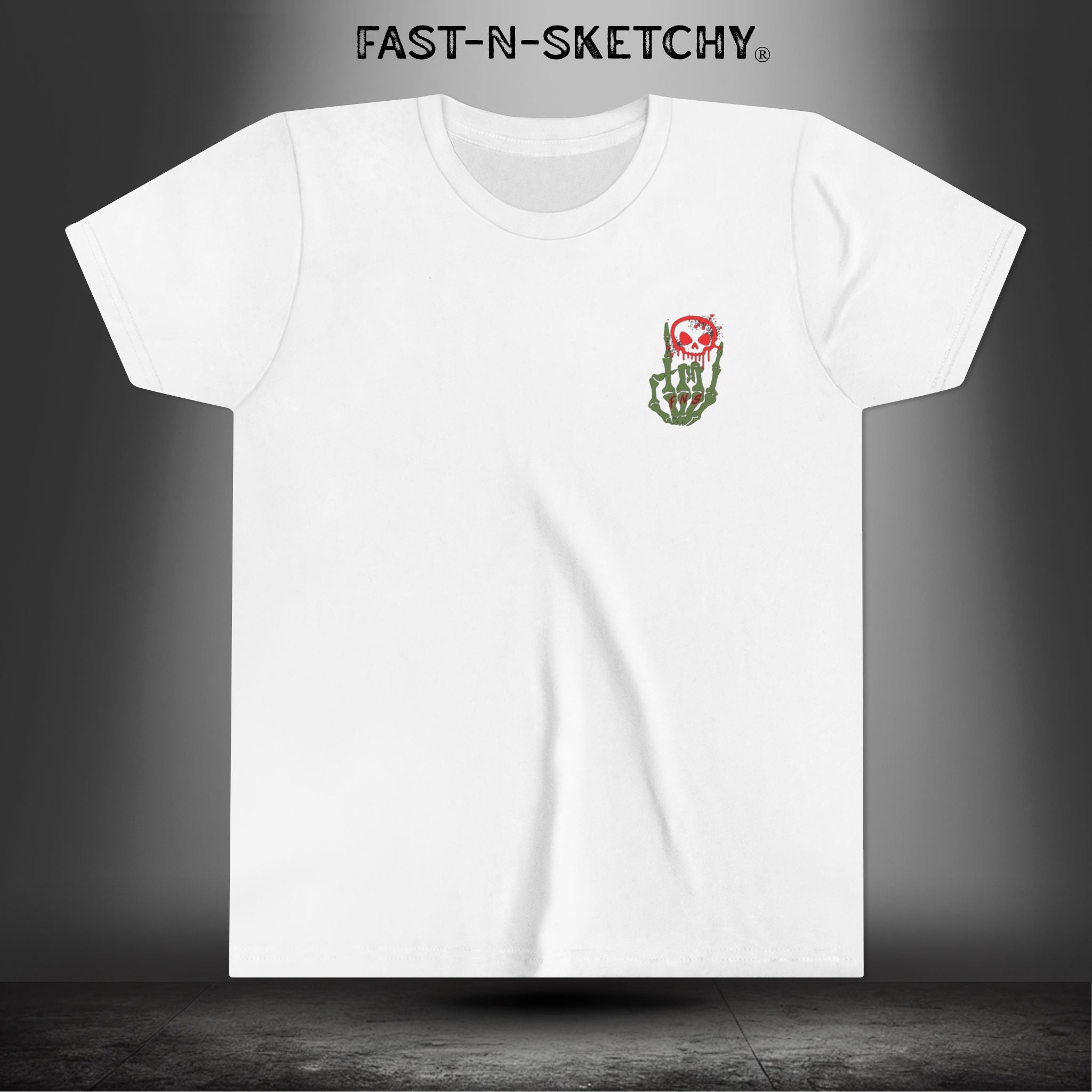 ORIGINAL FAST-N-SKETCHY® LOGO: East Sketchy Youth Short Sleeve Tee (Red/Green Letters)