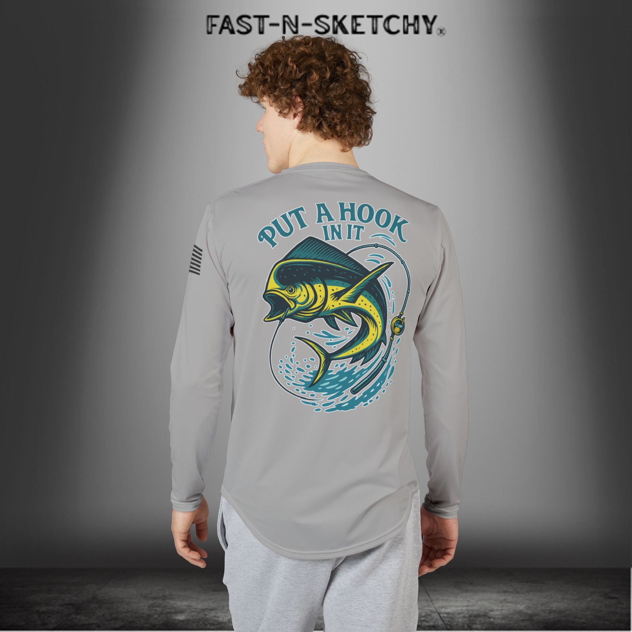 Put a Hook In It, FAST-N-SALTY: (Grey) UV Protection Long Sleeve Shirt (Mahi Mahi) Perfect for Outdoor Adventures and Fishing
