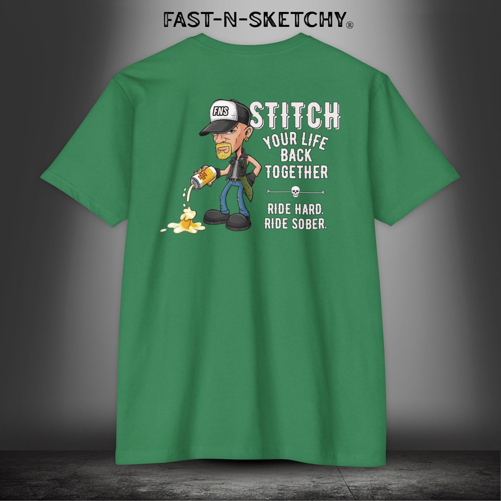 Stitch Your Life Back Together. Ride Hard. Ride Sober. - Biker Edition Premium Fitted Tee