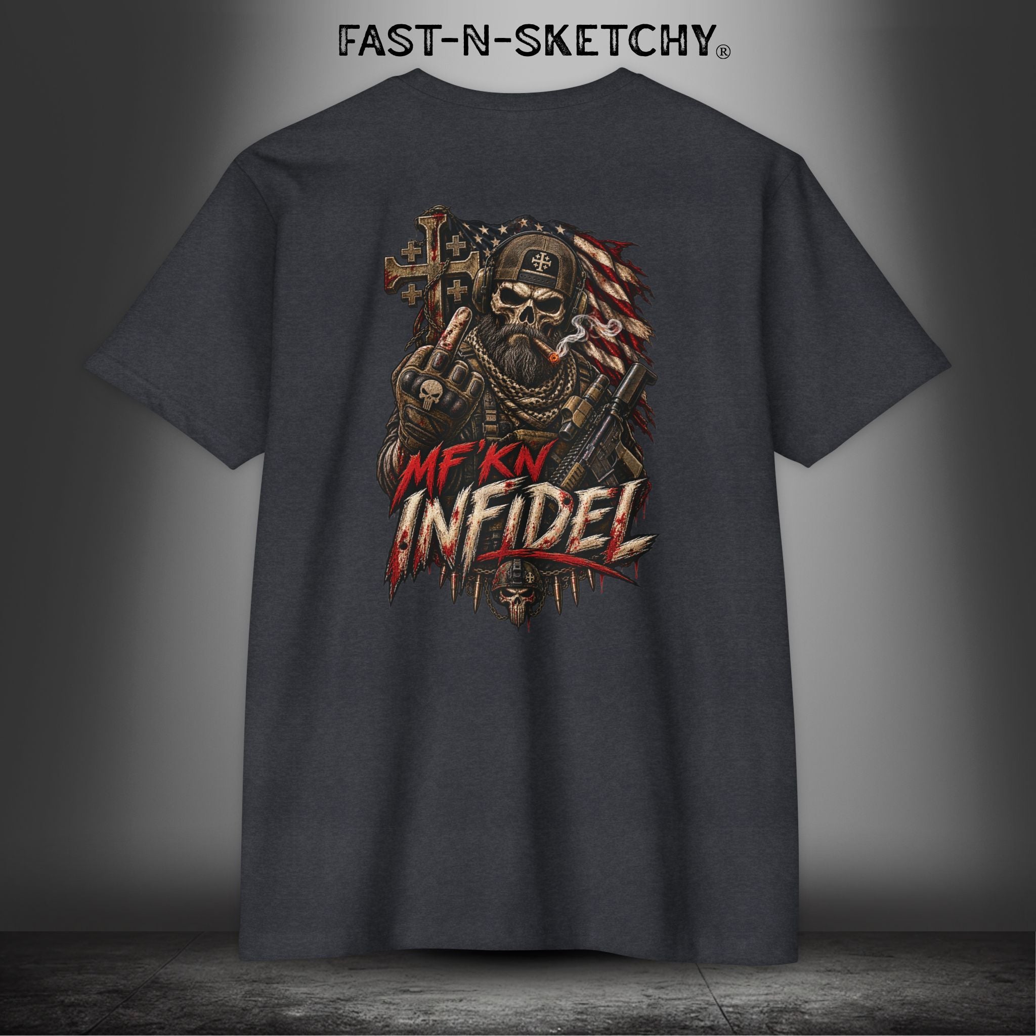 Infidel Skull Tee — Patriotic American Flag Skull: Military Edition