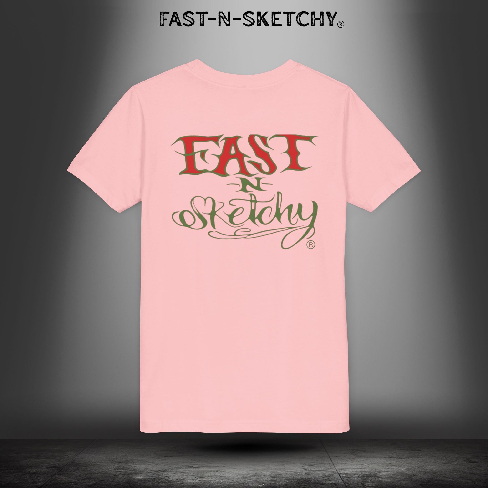 ORIGINAL FAST-N-SKETCHY® LOGO: East Sketchy Youth Short Sleeve Tee (Red/Green Letters)