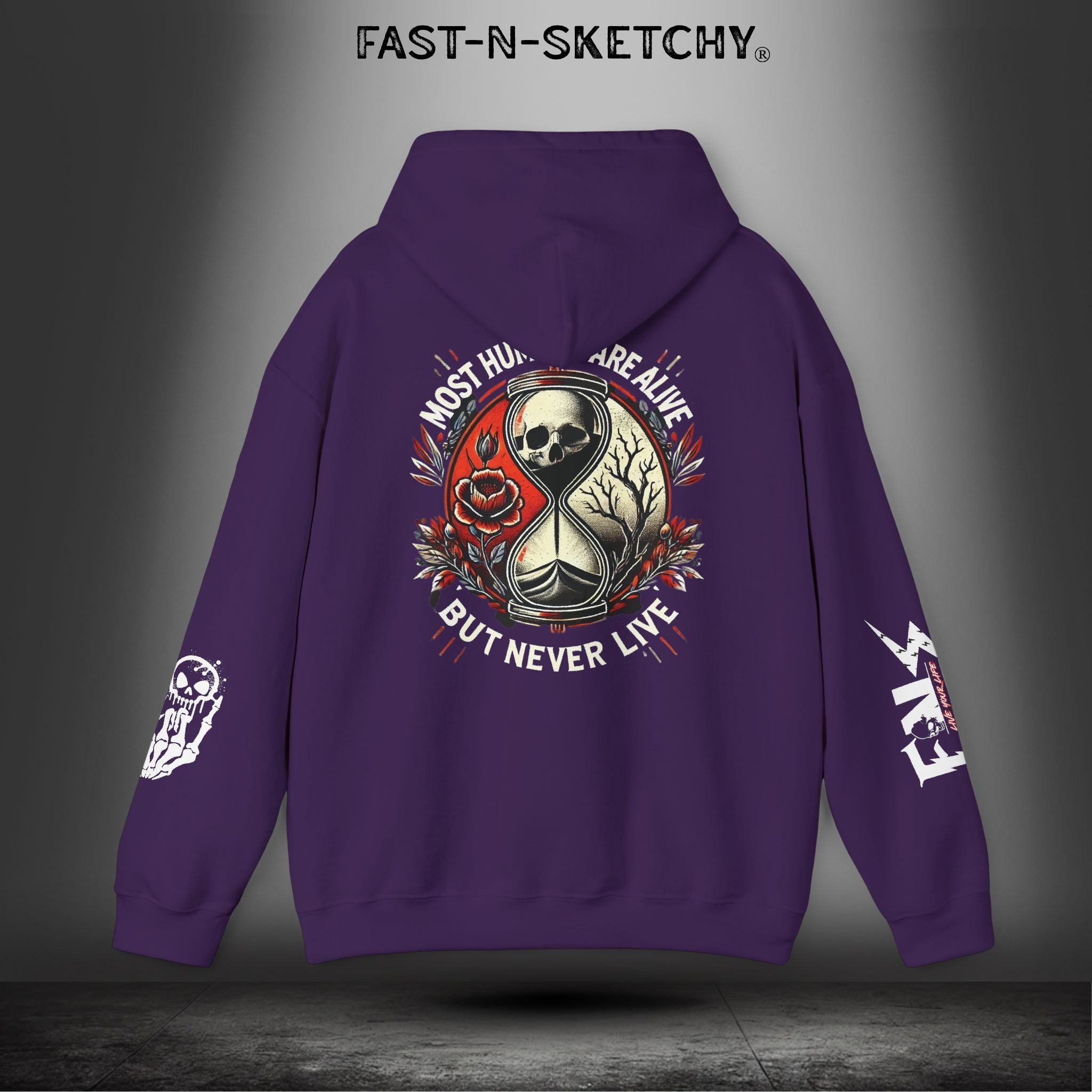 MOST HUMANS ARE ALIVE BUT NEVER LIVE - Heavy Blend Hoodie FAST-N-SKETCHY®