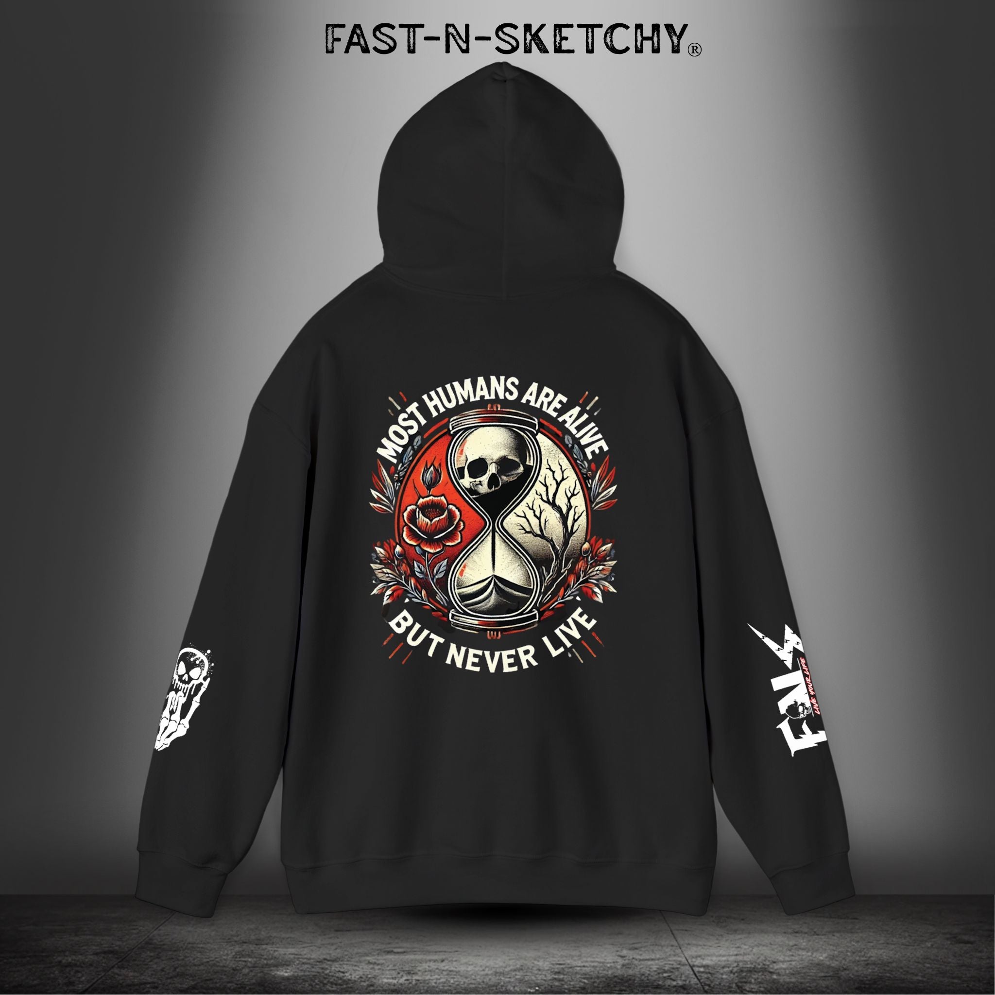 MOST HUMANS ARE ALIVE BUT NEVER LIVE - Heavy Blend Hoodie FAST-N-SKETCHY®
