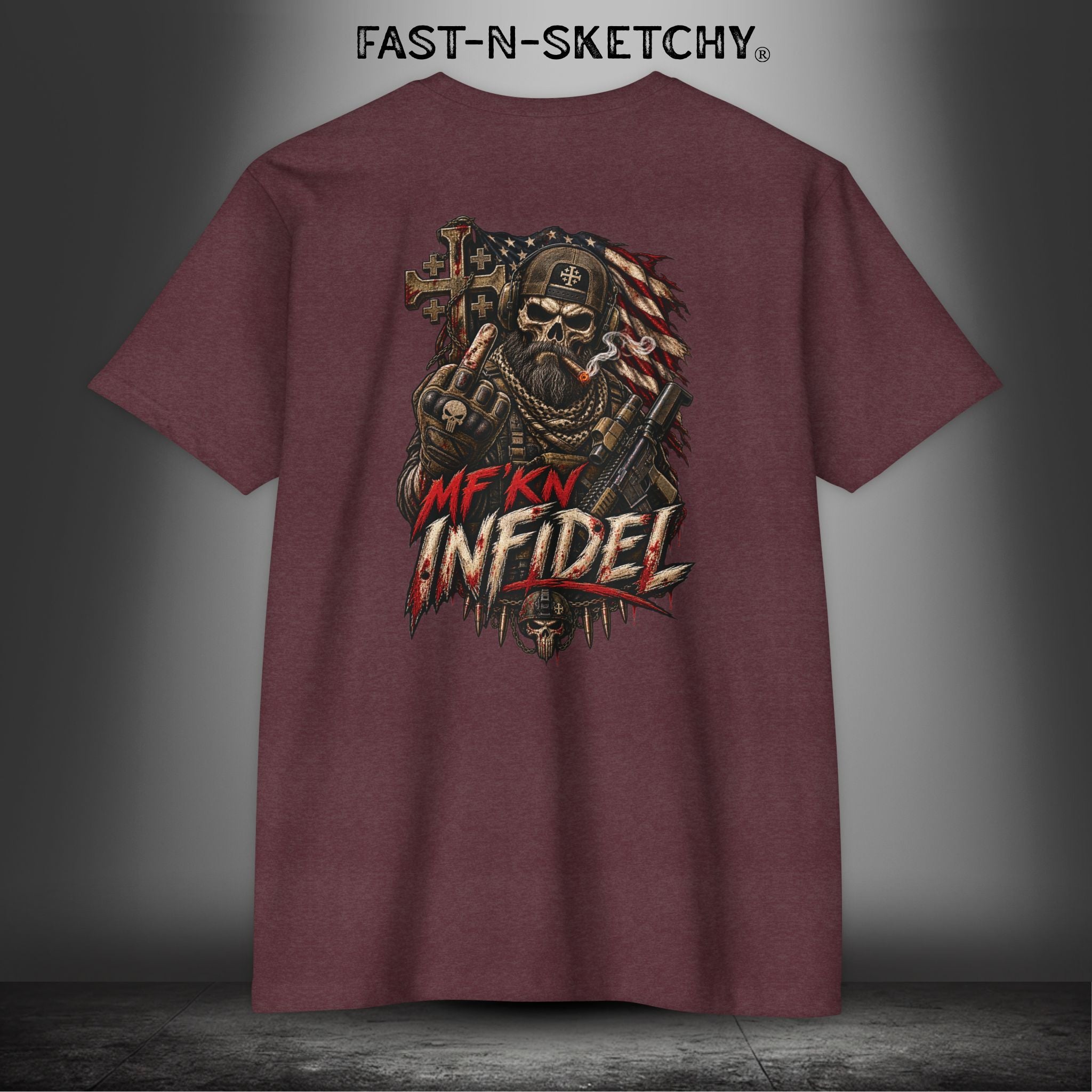 Infidel Skull Tee — Patriotic American Flag Skull: Military Edition