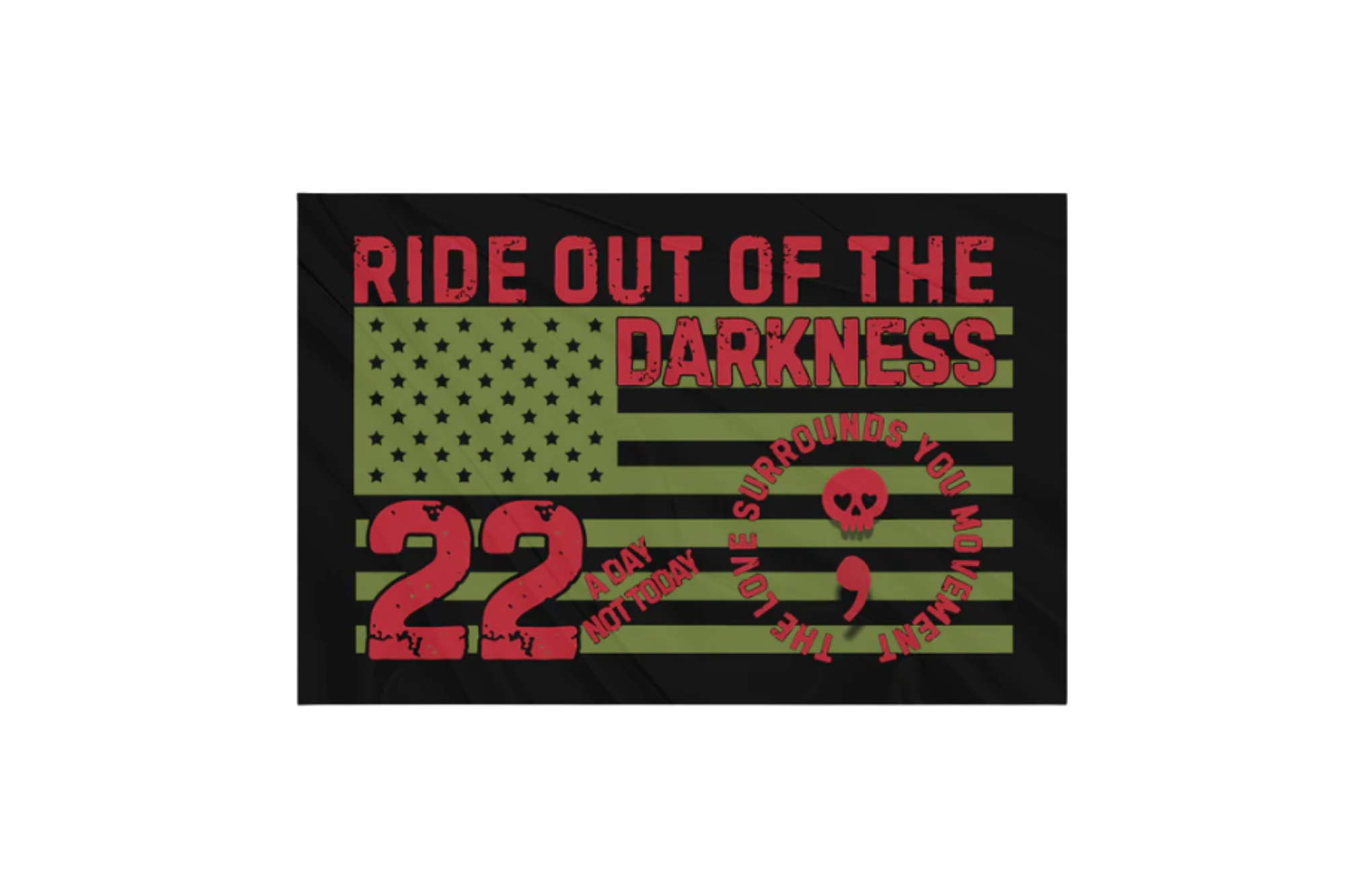 Ride Out of the Darkness 12inx18in Car Flag w/ Pole - Double-sided (Olive & Red 22 a Day) - LSY