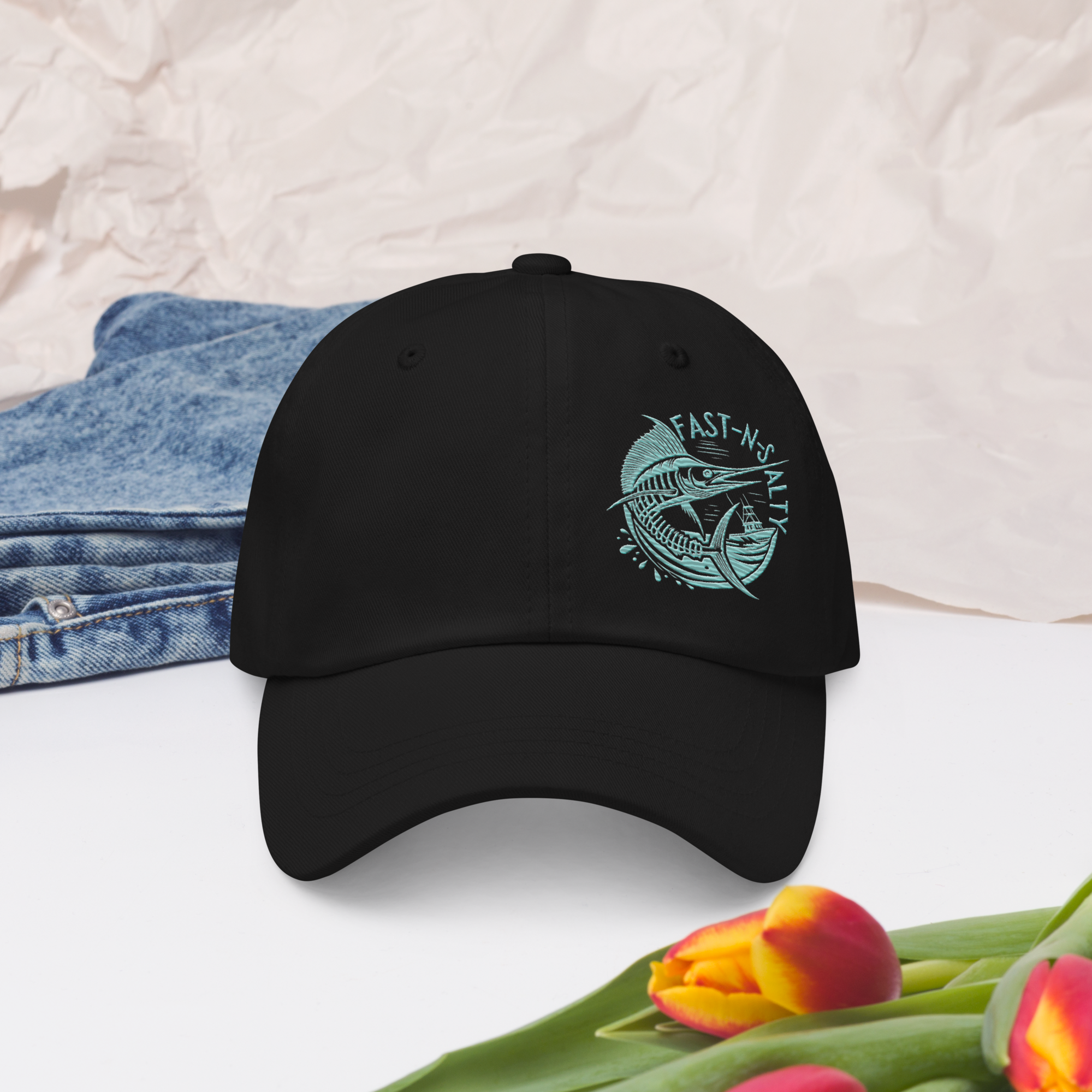 FAST-N-SALTYâ„¢: Classic Dad Hat | Yupoong 6245CM - Teal Letters