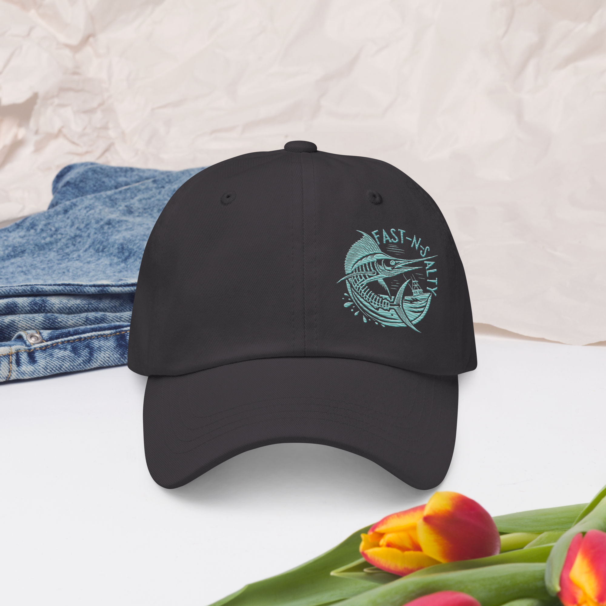 FAST-N-SALTYâ„¢: Classic Dad Hat | Yupoong 6245CM - Teal Letters