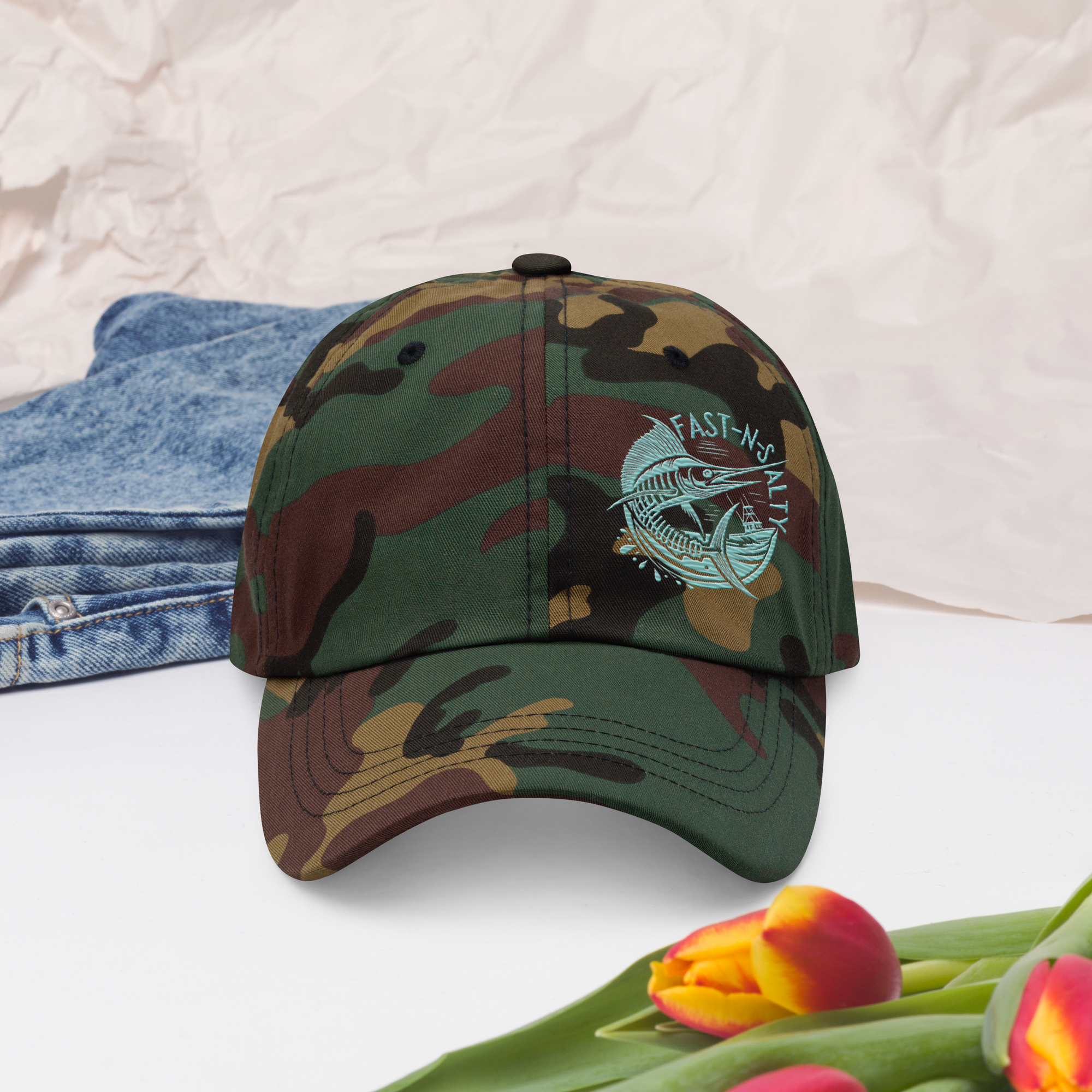 FAST-N-SALTYâ„¢: Classic Dad Hat | Yupoong 6245CM - Teal Letters