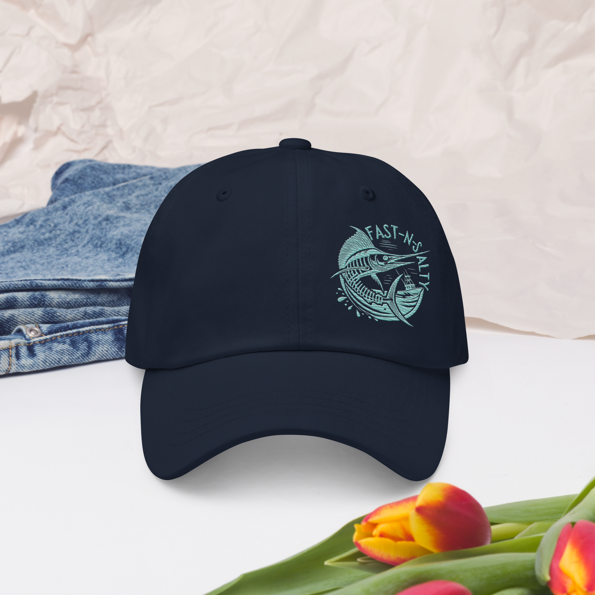 FAST-N-SALTYâ„¢: Classic Dad Hat | Yupoong 6245CM - Teal Letters