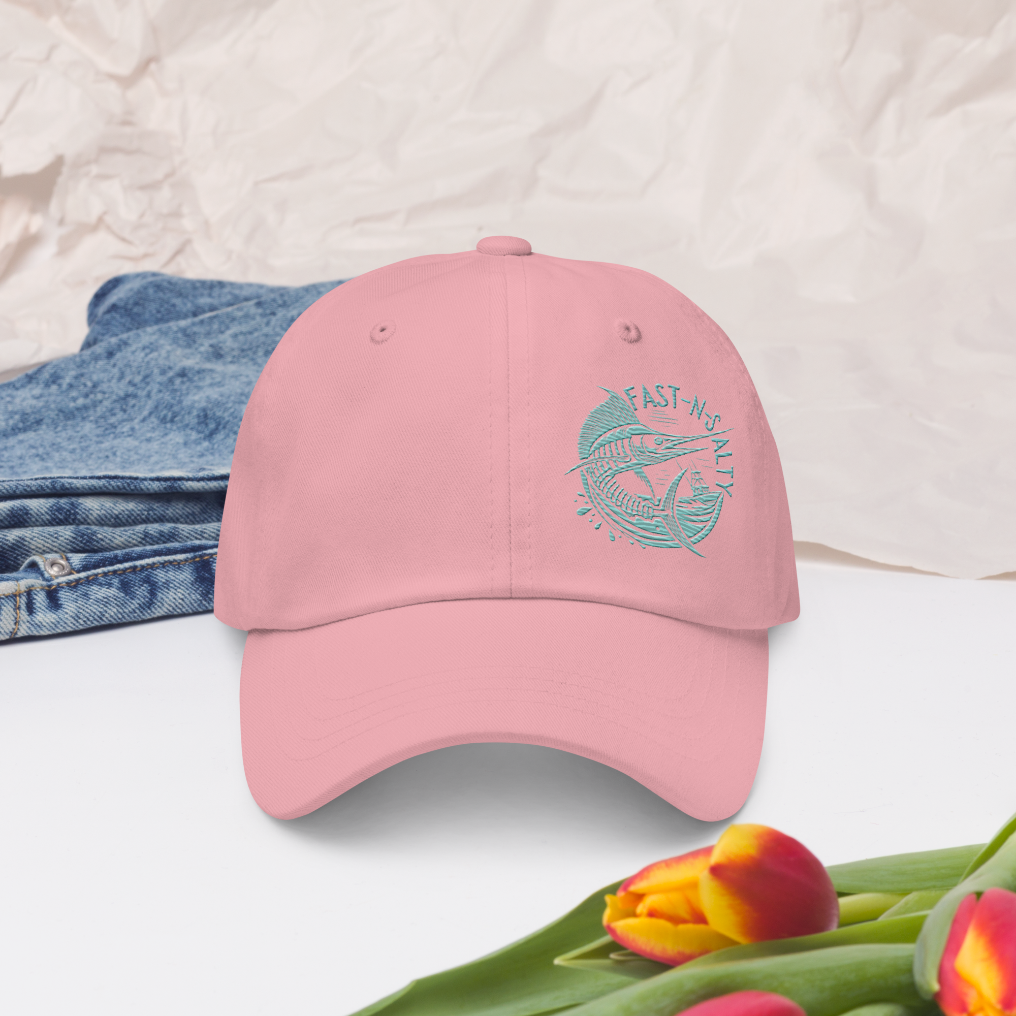 FAST-N-SALTY™: Classic Dad Hat | Yupoong 6245CM - Teal Letters