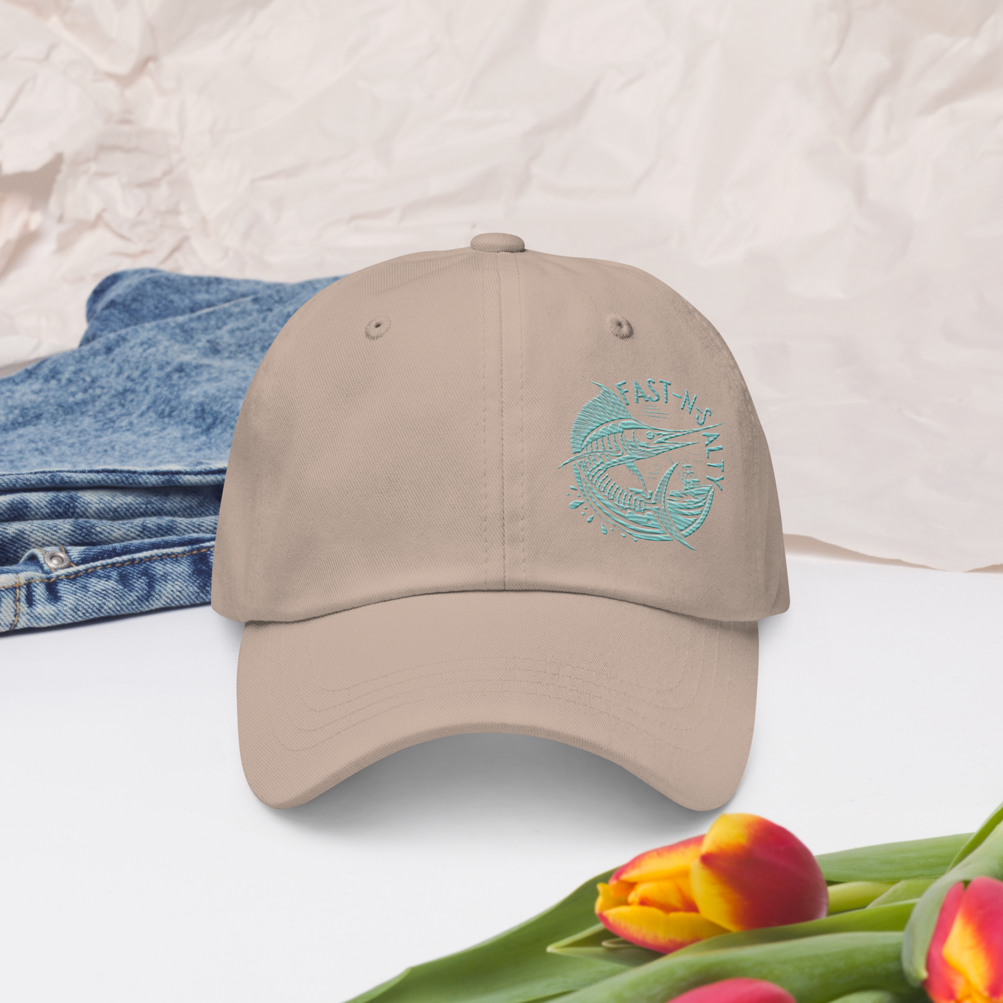 FAST-N-SALTY™: Classic Dad Hat | Yupoong 6245CM - Teal Letters