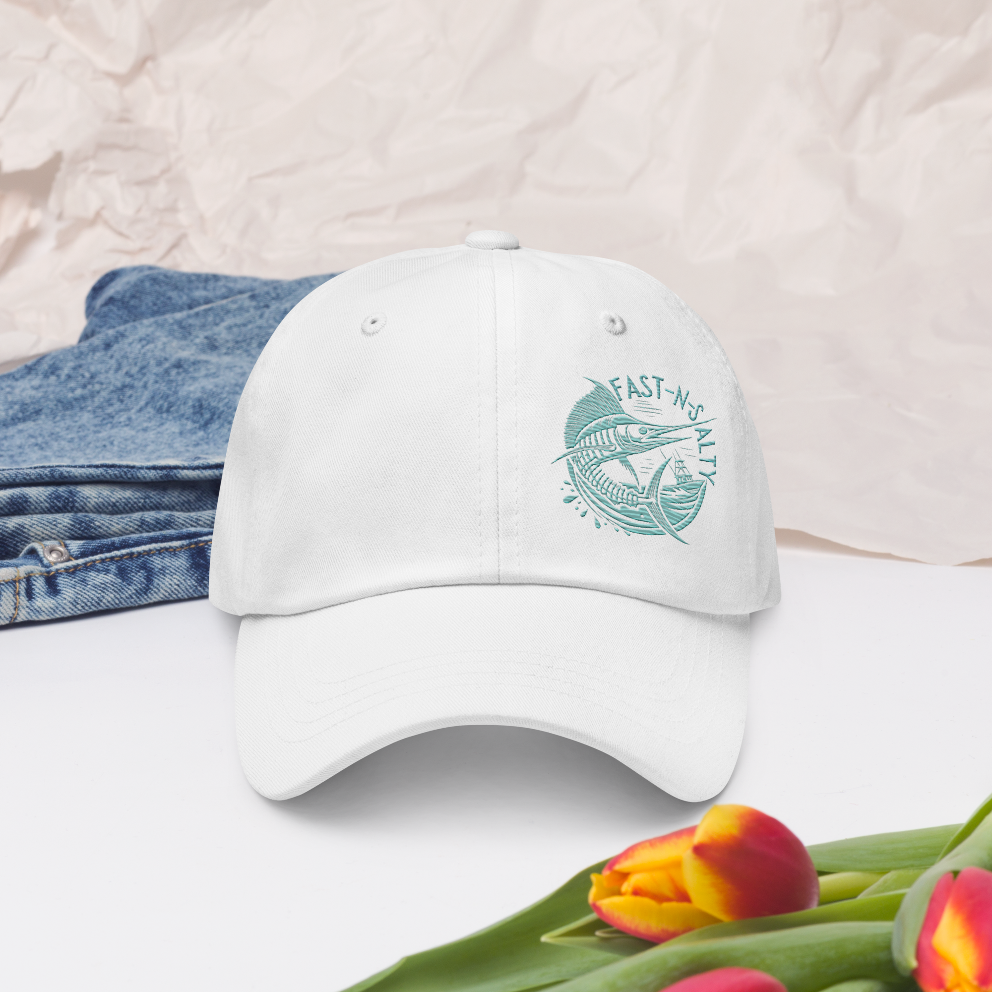 FAST-N-SALTY™: Classic Dad Hat | Yupoong 6245CM - Teal Letters
