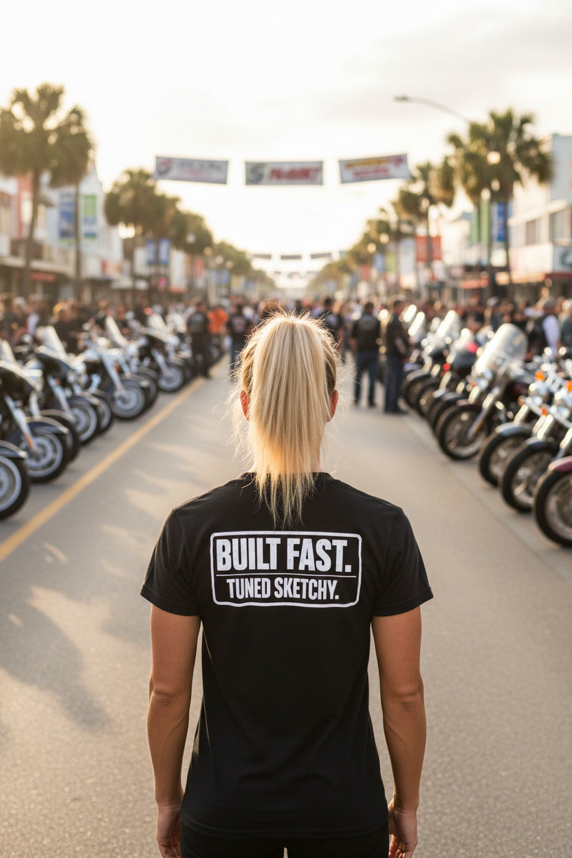 Built Fast, Tuned Sketchy: Bagger Racing Biker Edition Premium Tee