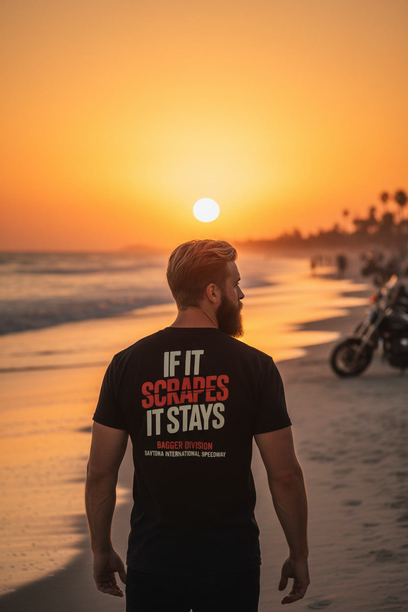 If It Scarpes, It Stays: Daytona Bike Week Bagger Racing Biker Edition Premium Fitted Tee