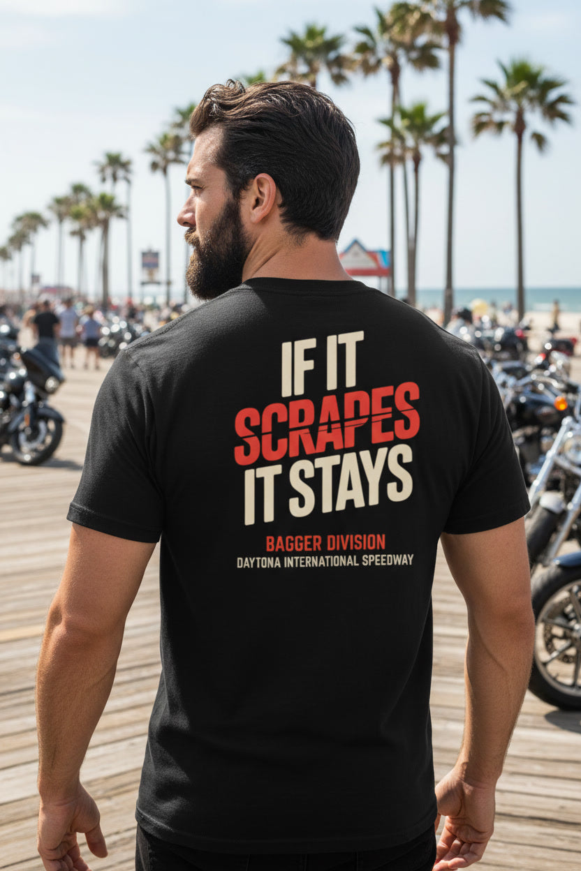 If It Scarpes, It Stays: Daytona Bike Week Bagger Racing Biker Edition Premium Fitted Tee