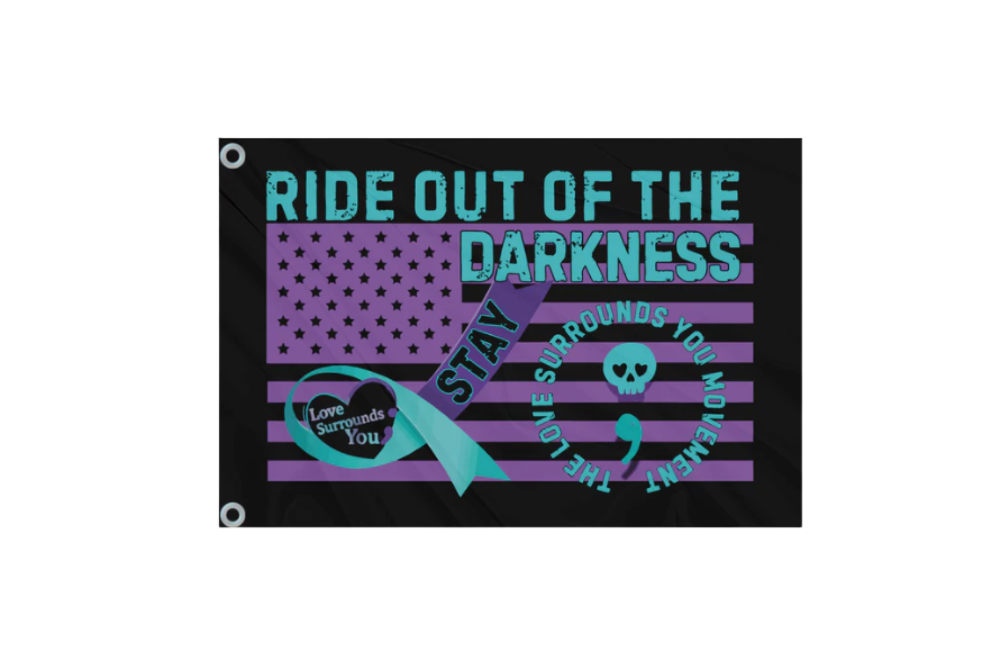 Ride Out of the Darkness 2ftx3ft Motorcycle/Car Flag - Pole NOT Included - Double-sided (Purple & Teal) - LSY