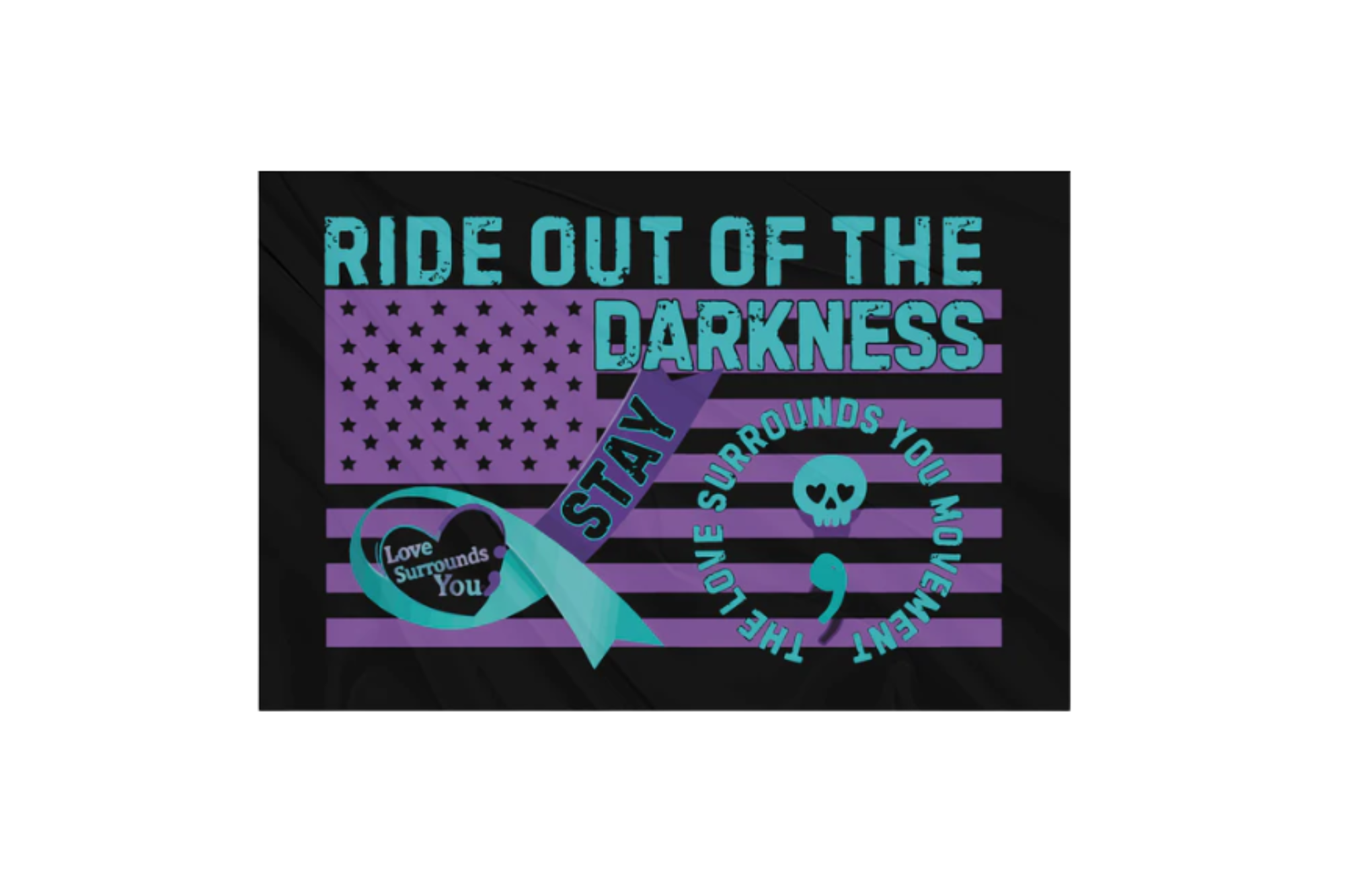 Ride Out of the Darkness 12inx18in Car Flag w/ Pole - Double-sided (Purple & Teal) - LSY