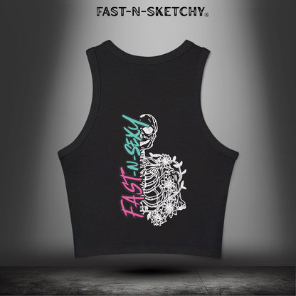 FAST-N-SEXY™ WITH HALF SKULL: Micro Rib Racer Tank Top
