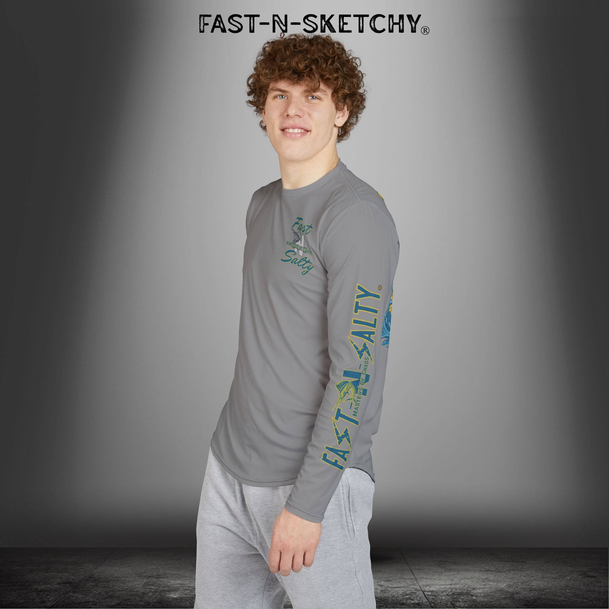 Tease 'Em Up #2: FAST-N-SALTY, FAST-N-SALTY: (Grey) UV Protection Long Sleeve Shirt (Marlin) Perfect for Outdoor Adventures and Fishing