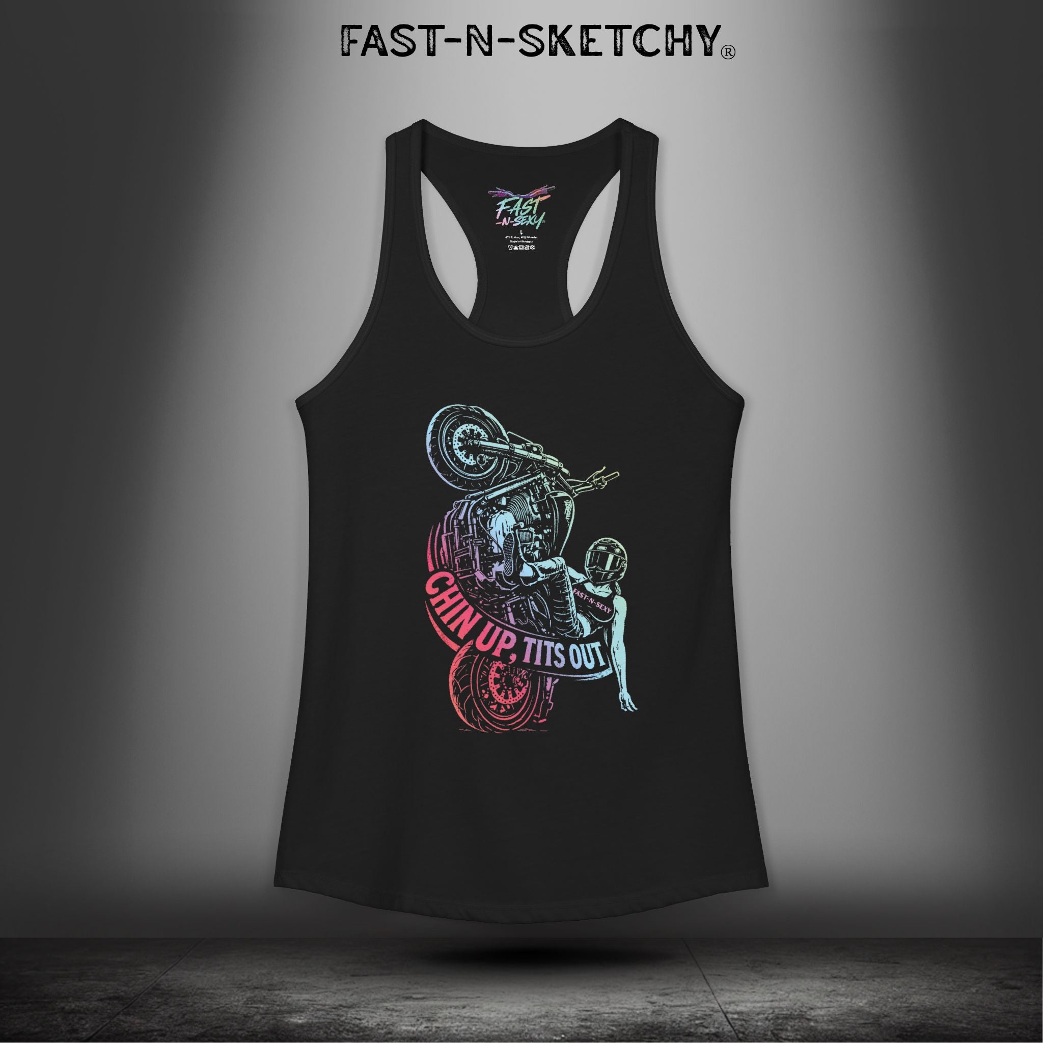 Chin Up, Tits Out in Neon: Biker Edition Racerback Tank