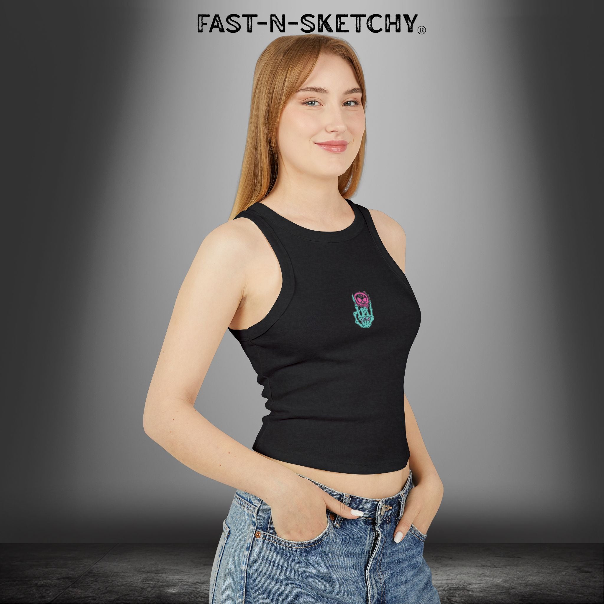 FAST-N-SEXY™ WITH HALF SKULL: Micro Rib Racer Tank Top