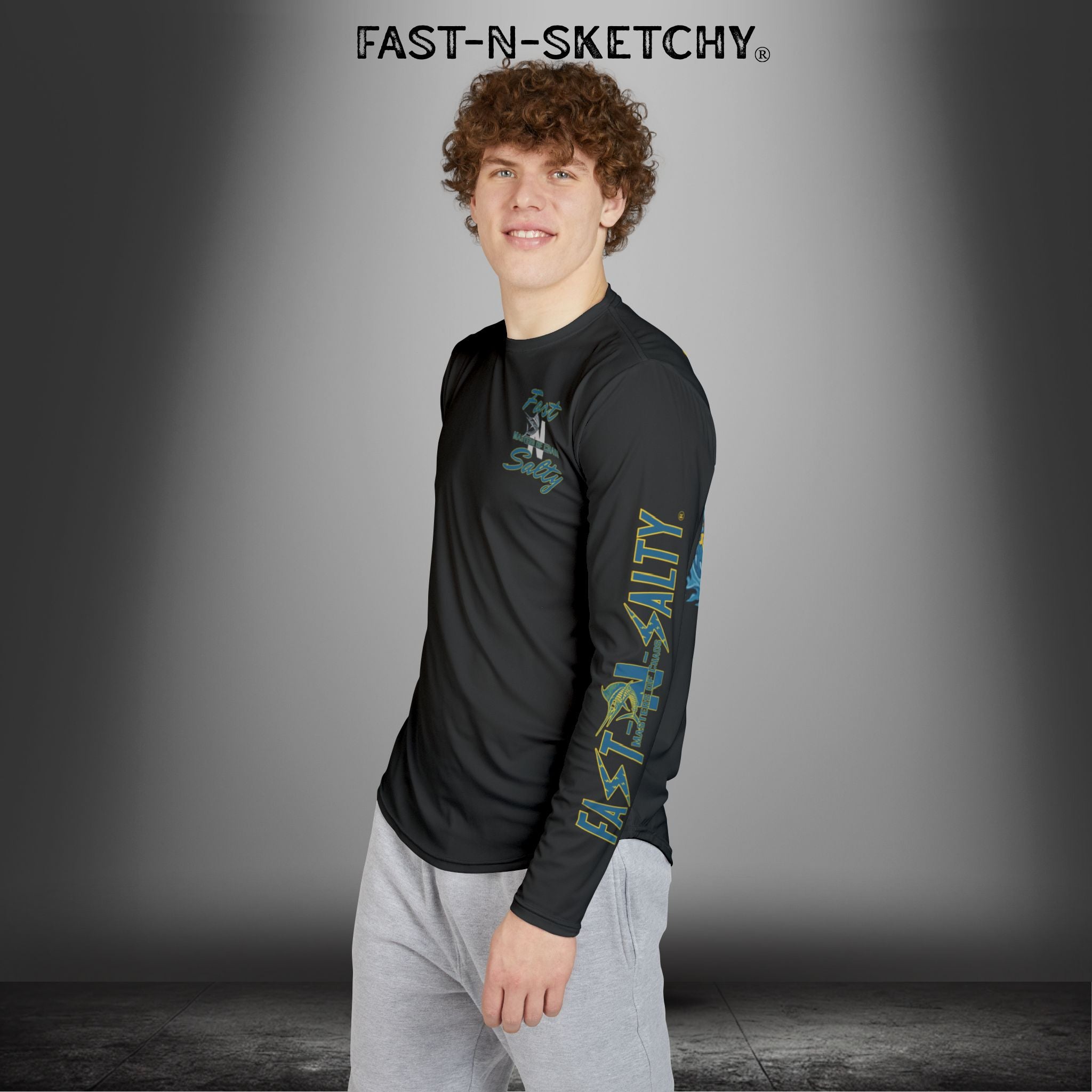 Tease 'Em Up #2: FAST-N-SALTY, FAST-N-SALTY: (Black) UV Protection Long Sleeve Shirt (Marlin) Perfect for Outdoor Adventures and Fishing