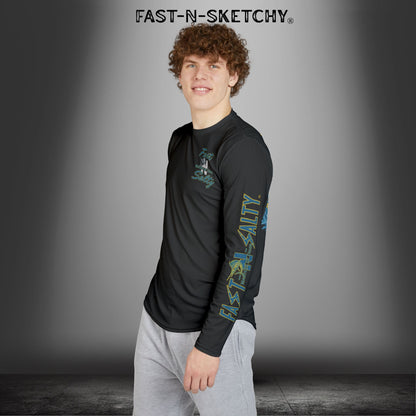 Tease 'Em Up #2: FAST-N-SALTY, FAST-N-SALTY: (Black) UV Protection Long Sleeve Shirt (Marlin) Perfect for Outdoor Adventures and Fishing