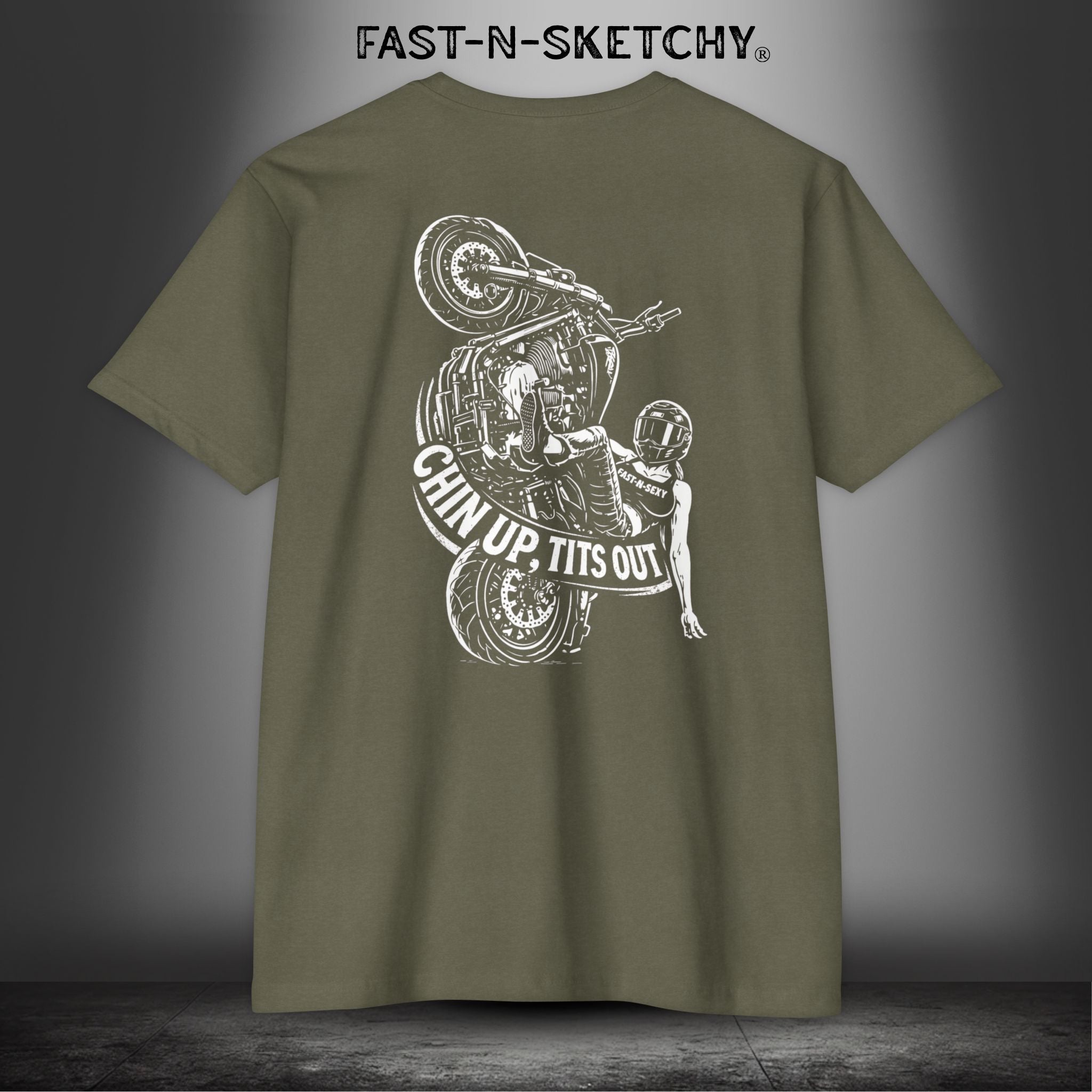 Chin Up, Tits Out: Biker Edition Premium Fitted Tee
