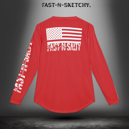 Fast-N-Salty Flag Red UV Protection Long Sleeve Shirt - Perfect for Outdoor Adventures and Fishing