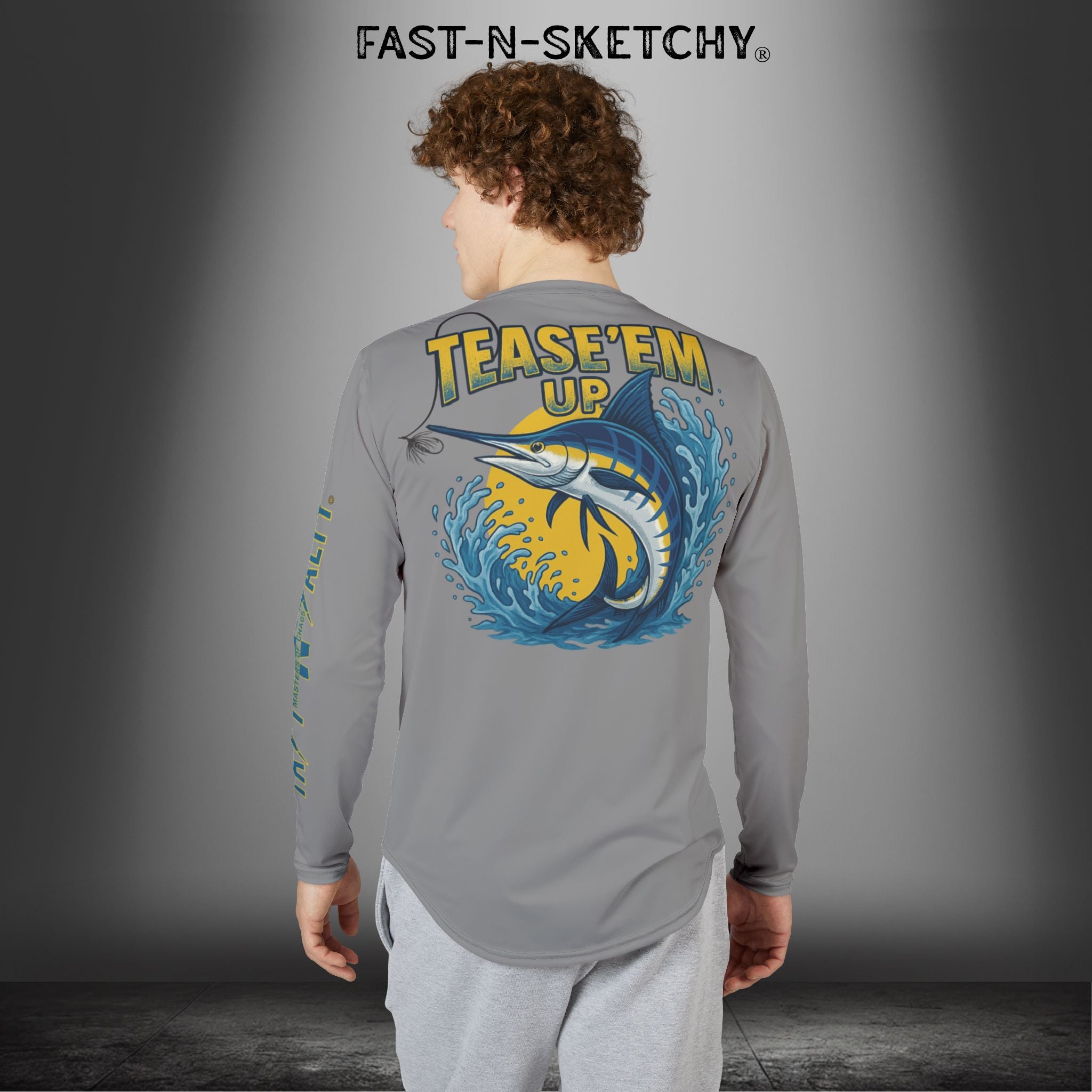 Tease 'Em Up #2: FAST-N-SALTY, FAST-N-SALTY: (Grey) UV Protection Long Sleeve Shirt (Marlin) Perfect for Outdoor Adventures and Fishing