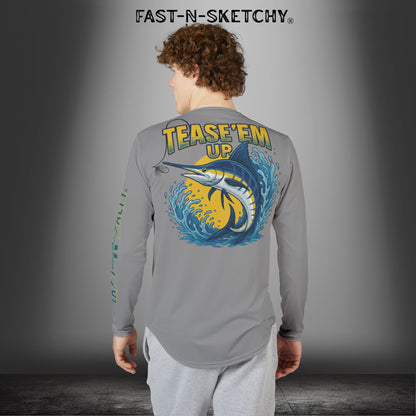 Tease 'Em Up #2: FAST-N-SALTY, FAST-N-SALTY: (Grey) UV Protection Long Sleeve Shirt (Marlin) Perfect for Outdoor Adventures and Fishing