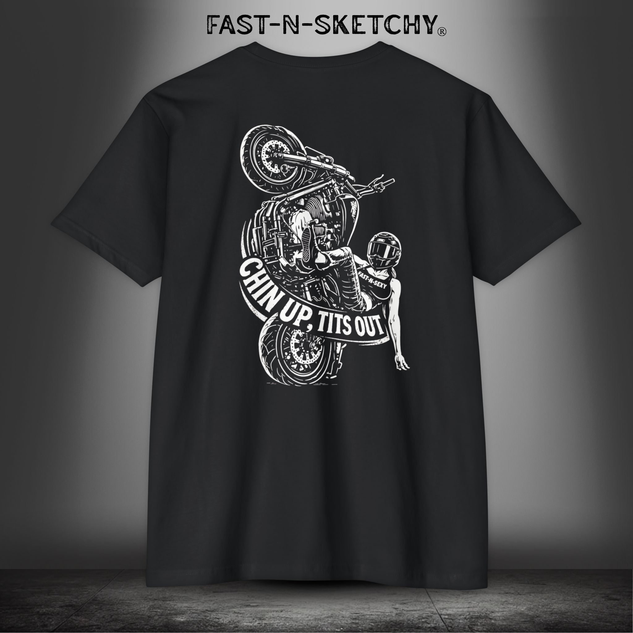 Chin Up, Tits Out: Biker Edition Premium Fitted Tee