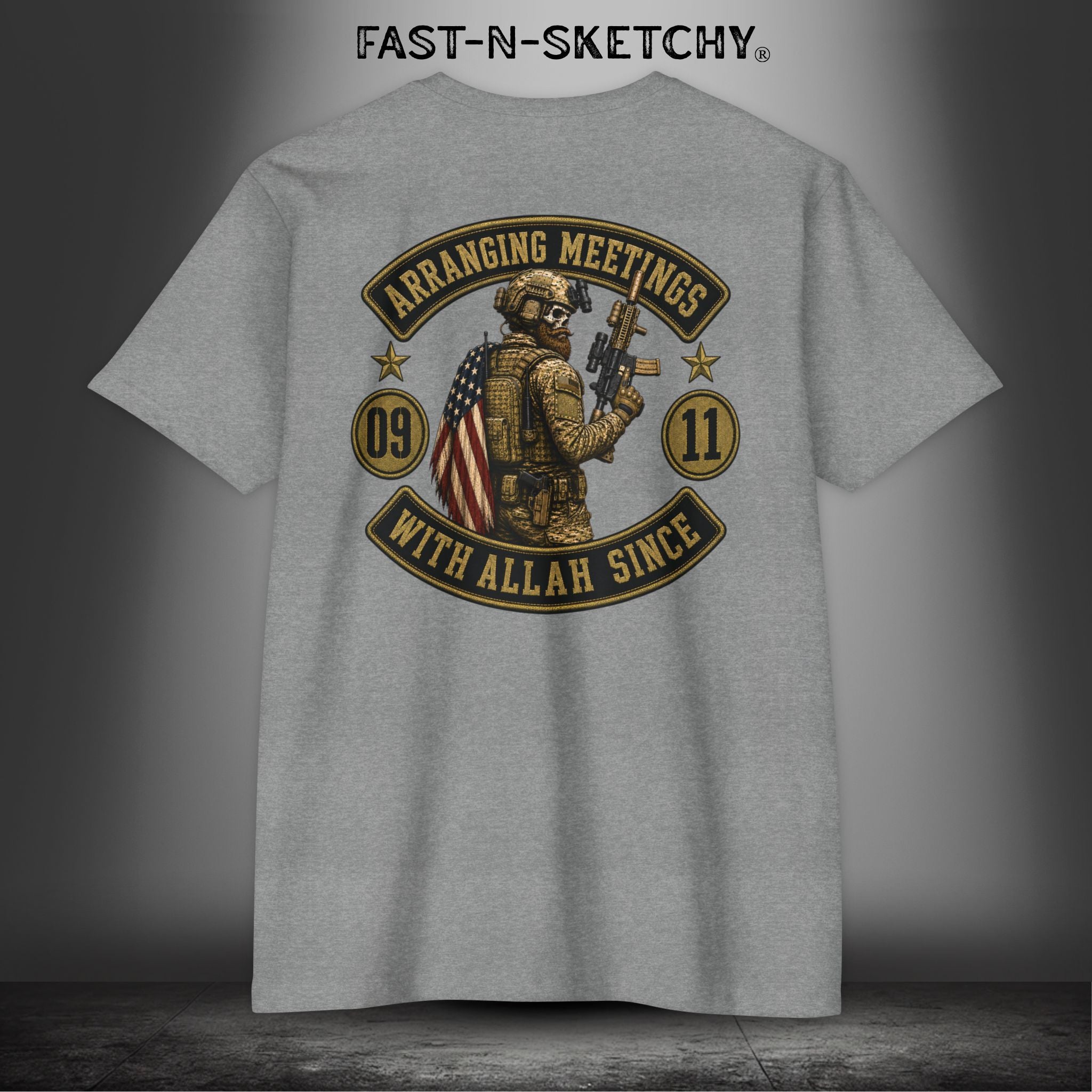 Arranging Meetings With Allah Since 09|11 Tactical Tee: Military Edition
