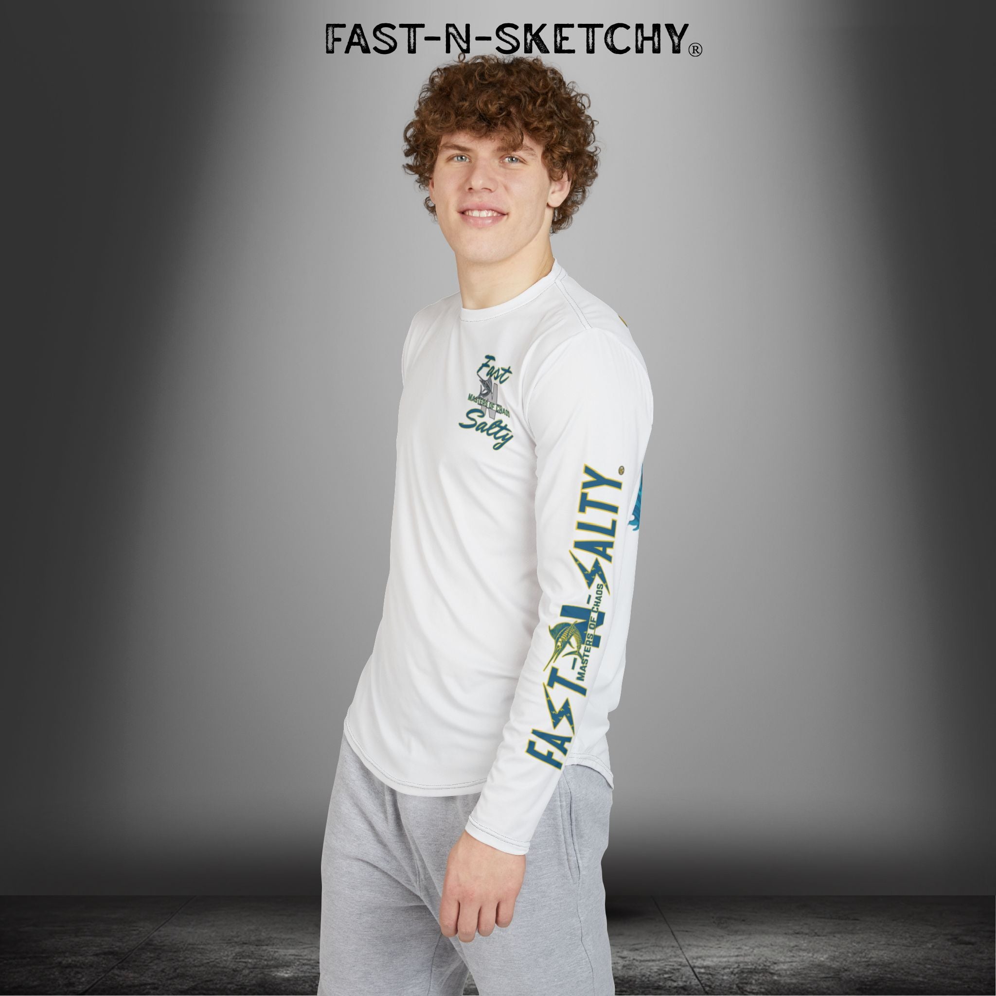 Tease 'Em Up: FAST-N-SALTY, FAST-N-SALTY: (White) UV Protection Long Sleeve Shirt (Marlin) Perfect for Outdoor Adventures and Fishing