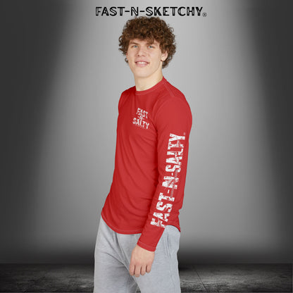 Fast-N-Salty Flag Red UV Protection Long Sleeve Shirt - Perfect for Outdoor Adventures and Fishing